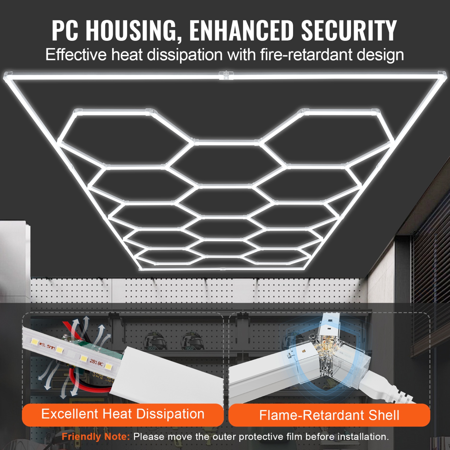 VEVOR 86400LM Honeycomb Hexagon Garage Lights, 6500K 14 Grid Systems LED Lights, DIY Cool White Car Detailing Garage Ceiling Lighting Bright Shop