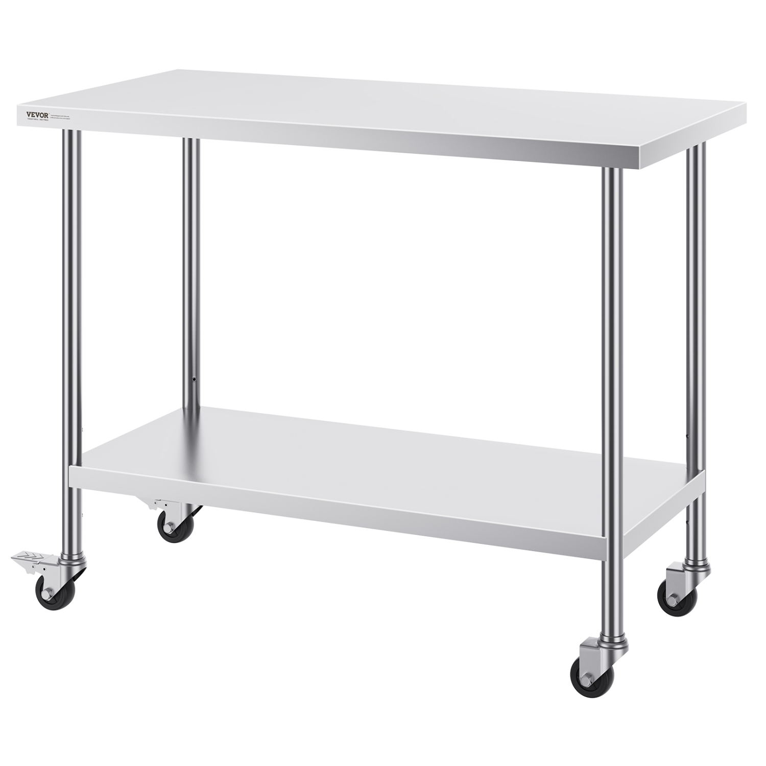 VEVOR 24 x 48 x 38 Inch Stainless Steel Work Table, with 4 Wheels, 3 Adjustable Height Levels, Heavy Duty Food Prep Worktable for Commercial Kitchen