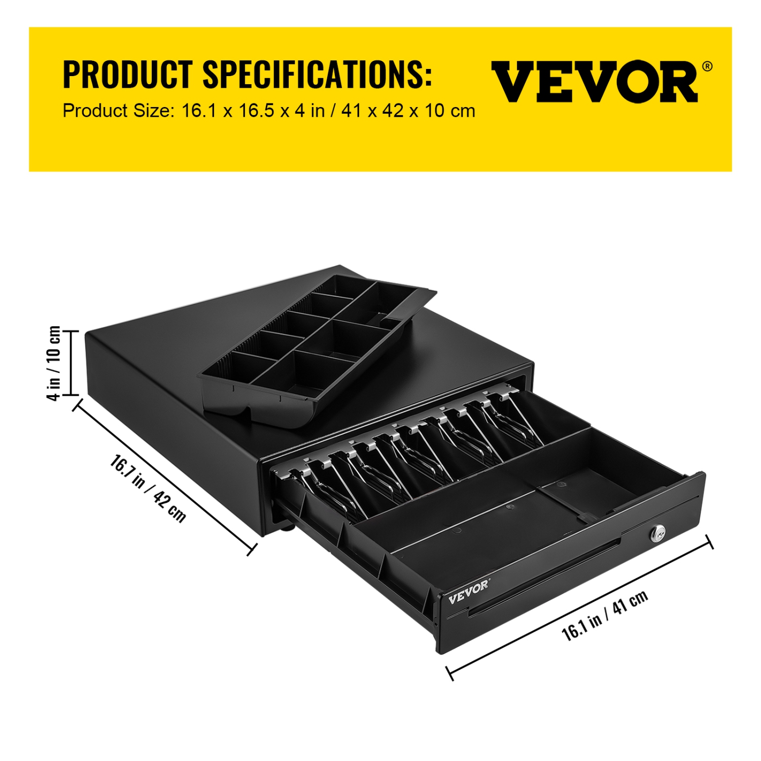 VEVOR 16" Cash Register Drawer, 12 V, for POS System with 5 Bill 8 Coin Cash Tray, Removable Coin Compartment & 2 Keys Included, RJ11/RJ12 Cable for