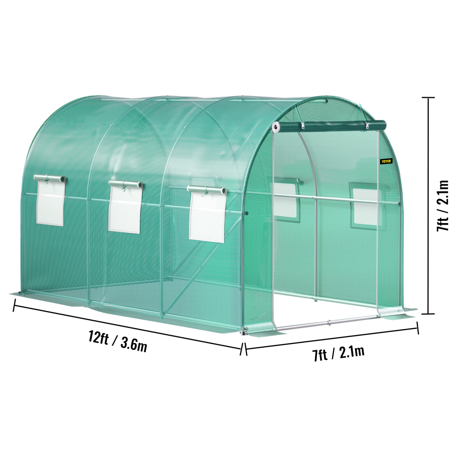 VEVOR 12 x 7 x 7 ft Walk-in Tunnel Greenhouse, Portable Plant Hot House with Galvanized Steel Hoops, 1 Top Beams, 2 Diagonal Poles, 1 Zippered Door &