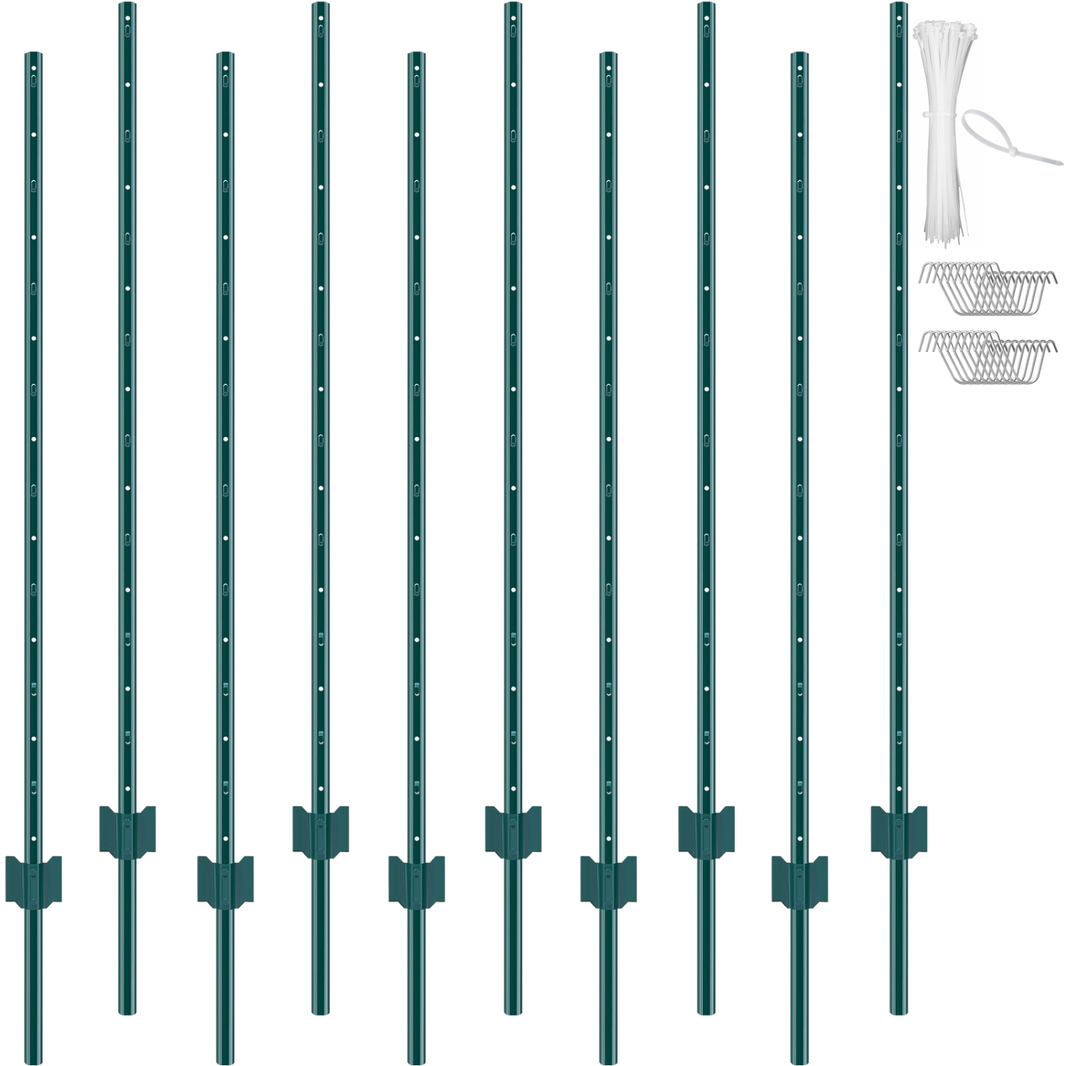 VEVOR 5 Feet Fence Post, 10 Pack U-Channel Heavy Duty Metal Fence Posts, Sturdy Steel Fence Stakes for Garden Yard, Lawn, Farms and Outdoor Wire