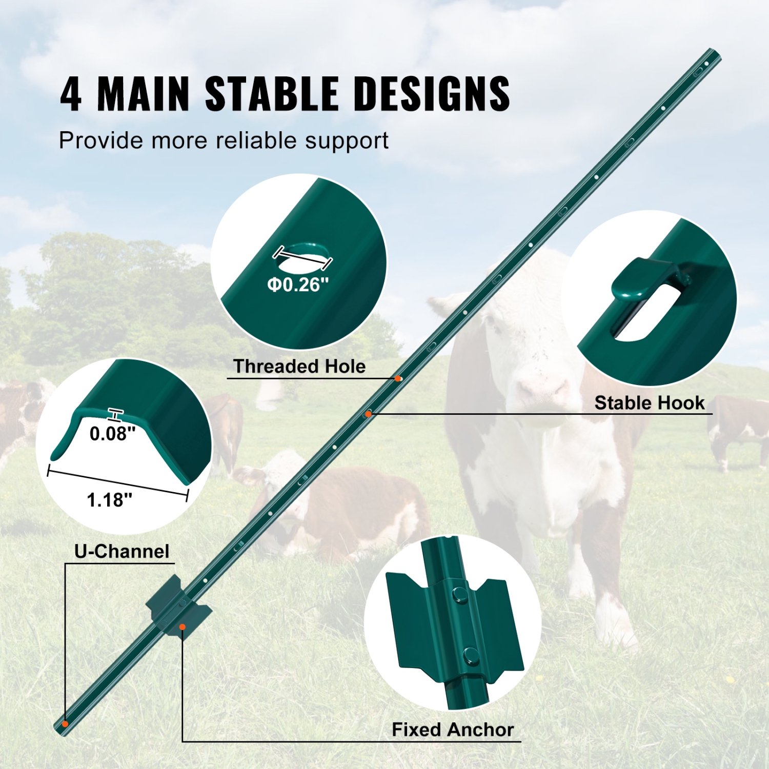 VEVOR 5 Feet Fence Post, 10 Pack U-Channel Heavy Duty Metal Fence Posts, Sturdy Steel Fence Stakes for Garden Yard, Lawn, Farms and Outdoor Wire