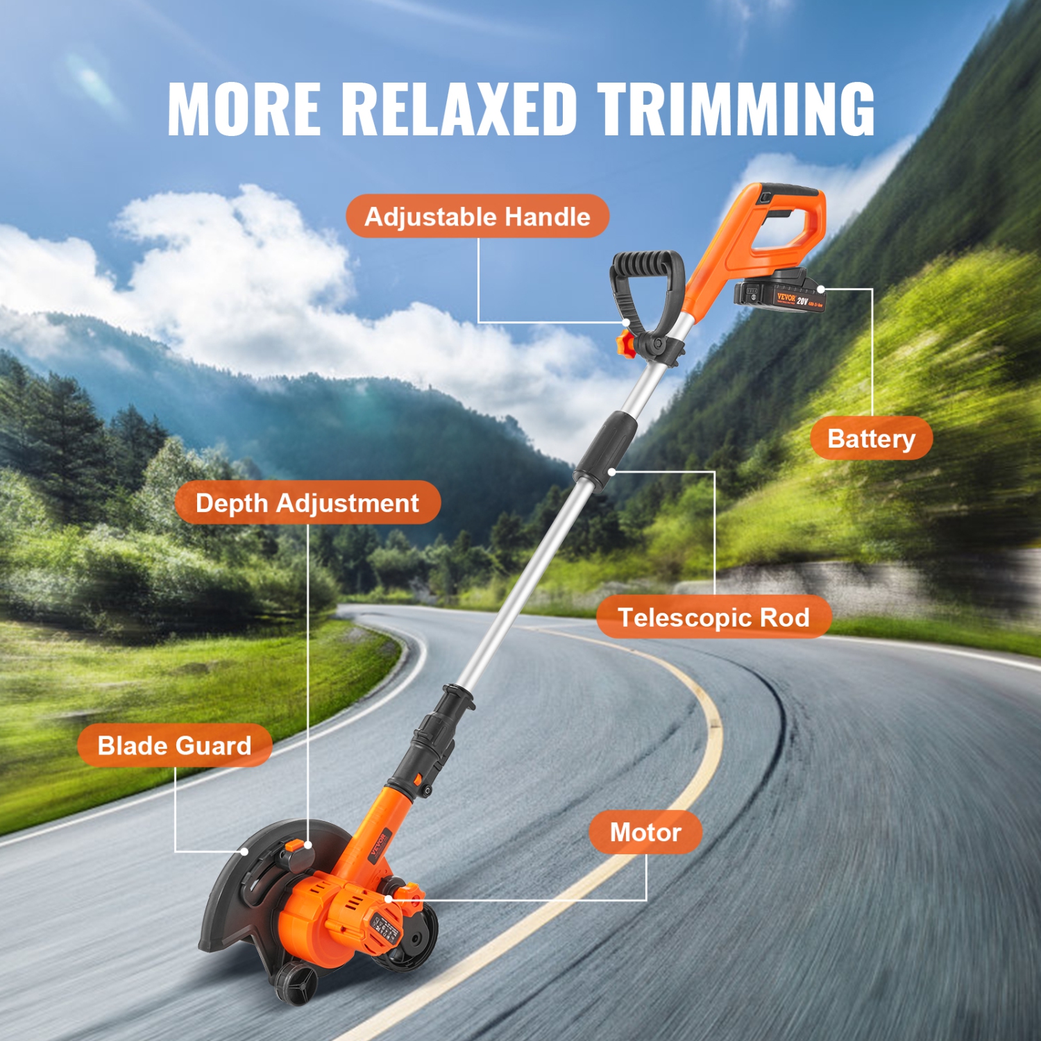 VEVOR Lawn Edger, 20V Battery Powered Cordless Edger, 9-inch Blade Edger Lawn Tool with 3-Position Blade Depth, Battery and Charger Included, for