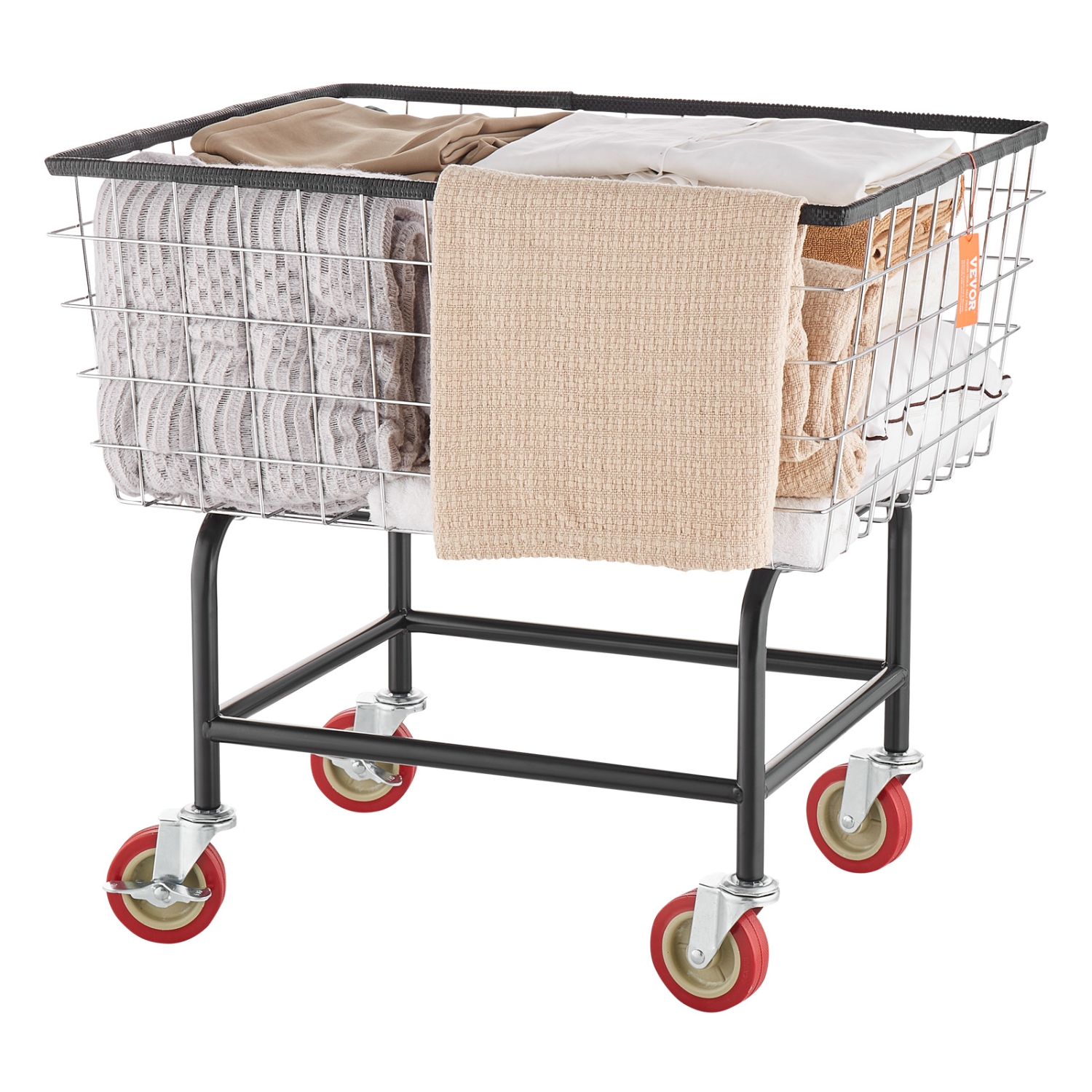 VEVOR 26.7''x21.7''x26.4'' Wire Laundry Cart, 2.8Bushel Wire Laundry Basket with Wheels, Commercial Wire Laundry Basket Cart, Steel Frame with Chrome