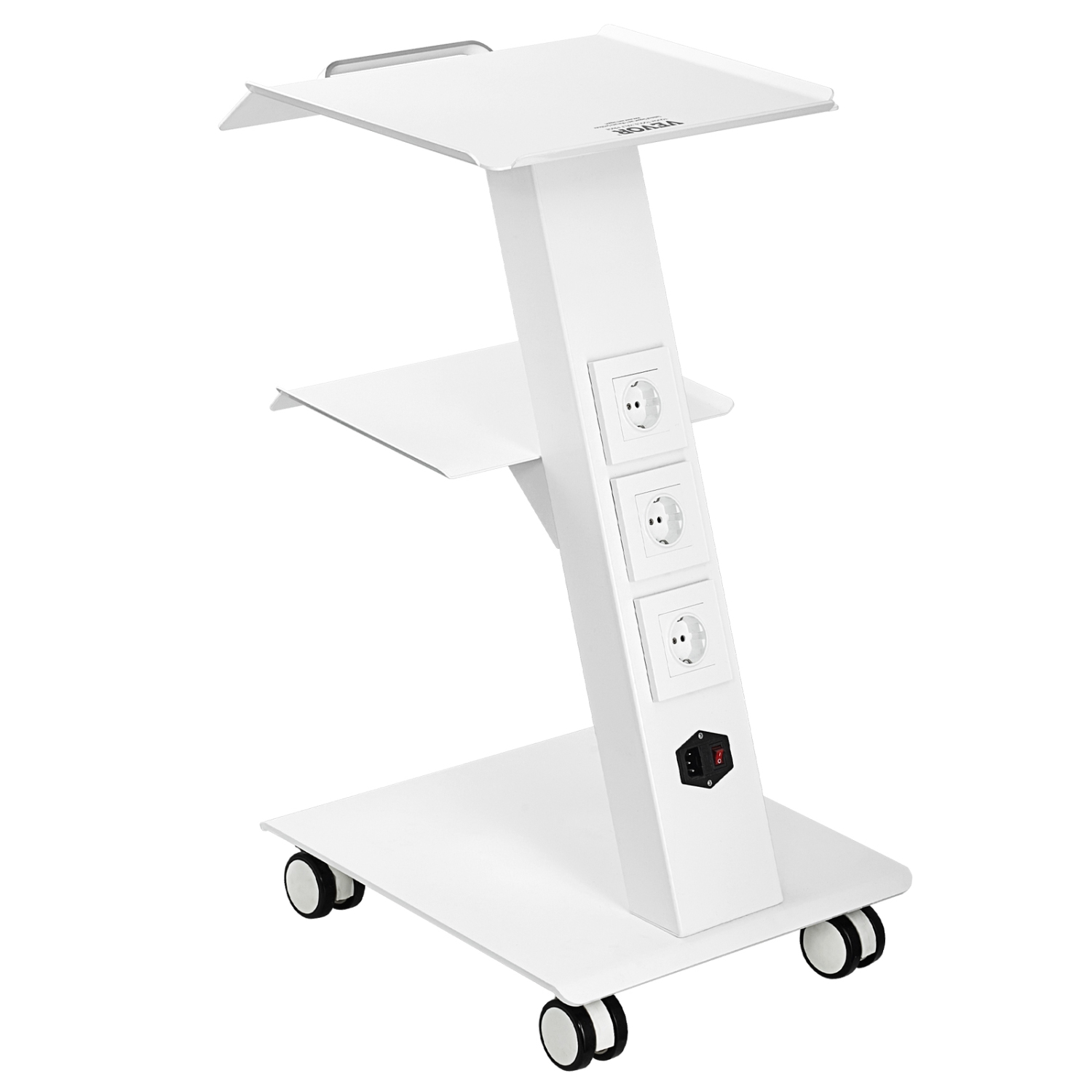 VEVOR 3-Layer Lab Trolley, Rolling Lab Cart with Built-in Socket, Metal Mobile Trolley, Tray Rolling Clinic Cart with Swivel Wheels, 220 lbs Weight