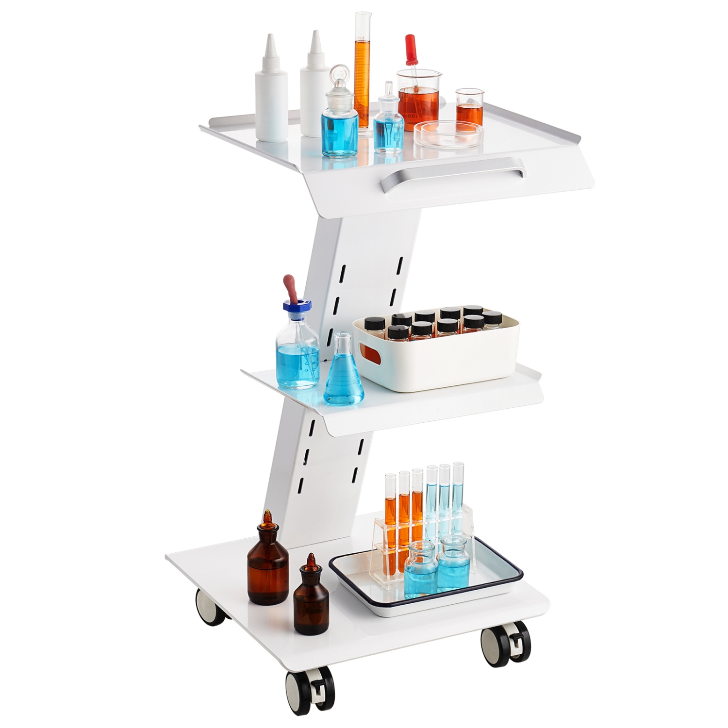 VEVOR 3-Layer Lab Trolley, Rolling Lab Cart with Built-in Socket, Metal Mobile Trolley, Tray Rolling Clinic Cart with Swivel Wheels, 220 lbs Weight