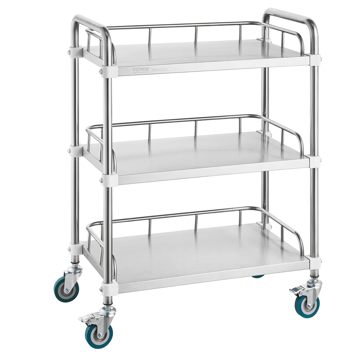 VEVOR 3-Shelf Lab Rolling Cart, Stainless Steel Rolling Cart, Lab Serving Cart with Swivel Casters, Dental Utility Cart for Clinic, Lab, Hospital,
