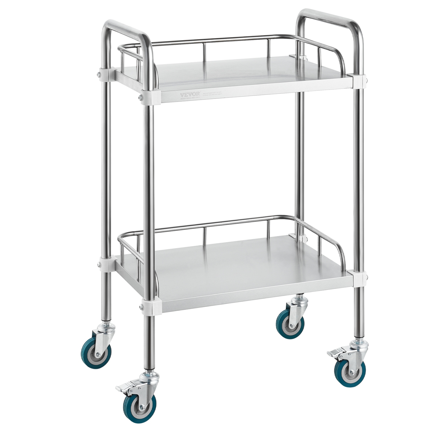 VEVOR 2-Shelf Lab Rolling Cart, Stainless Steel Rolling Cart, Lab Serving Cart with Swivel Casters, Dental Utility Cart for Clinic, Lab, Hospital,