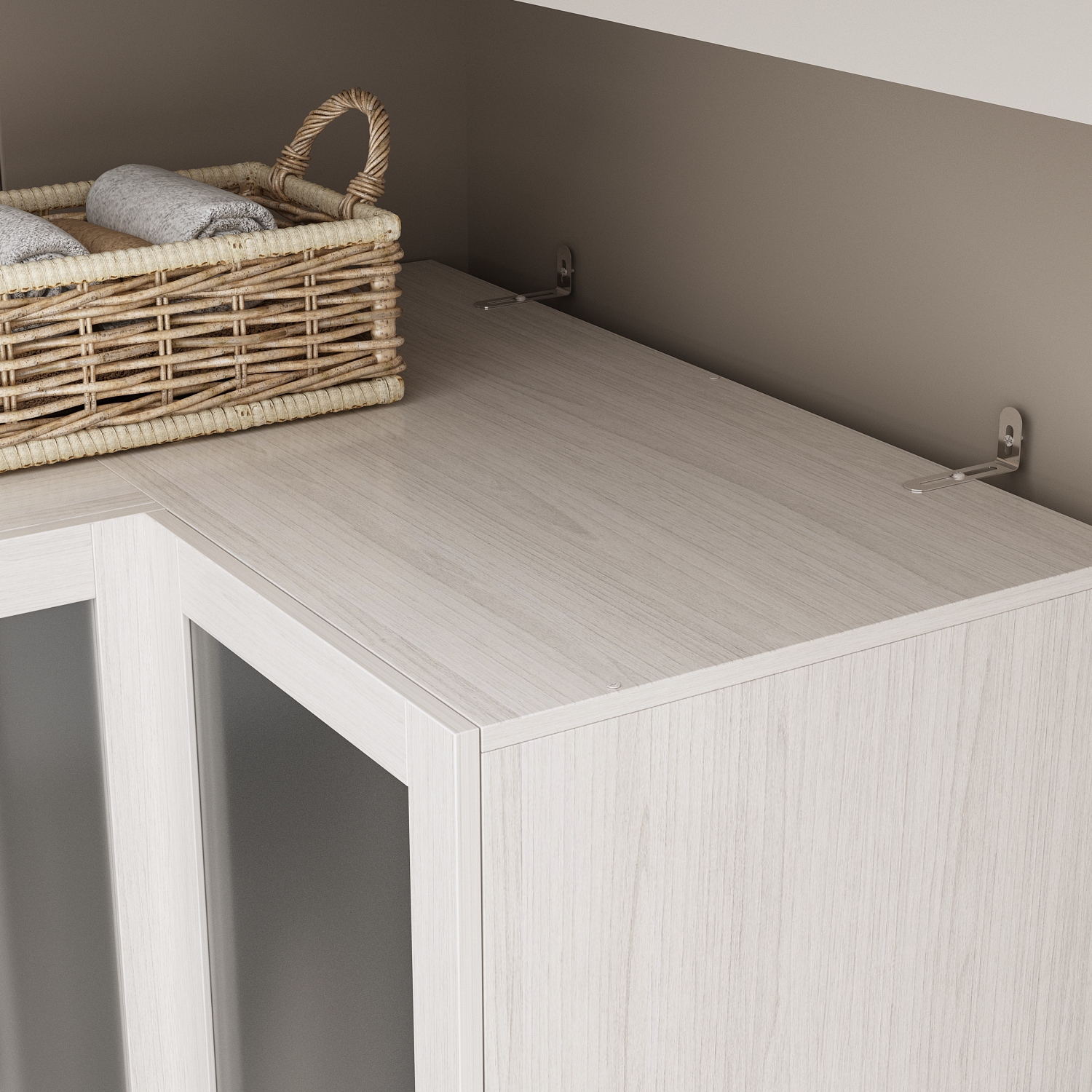 Armoire en coin à 4 portes et verre givré Famapy – Armoire de rangement moderne en L pour garde-robe, fini Shuiyue Songfeng