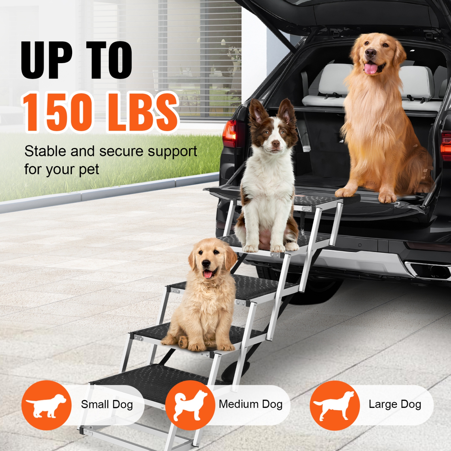 VEVOR 5-step Wide Dog Stair for Cars,Dog Car Steps,Folding Dog Car Ramp with Nonslip Surface,Portable Pet Steps Lightweight Aluminum for Car, SUV and