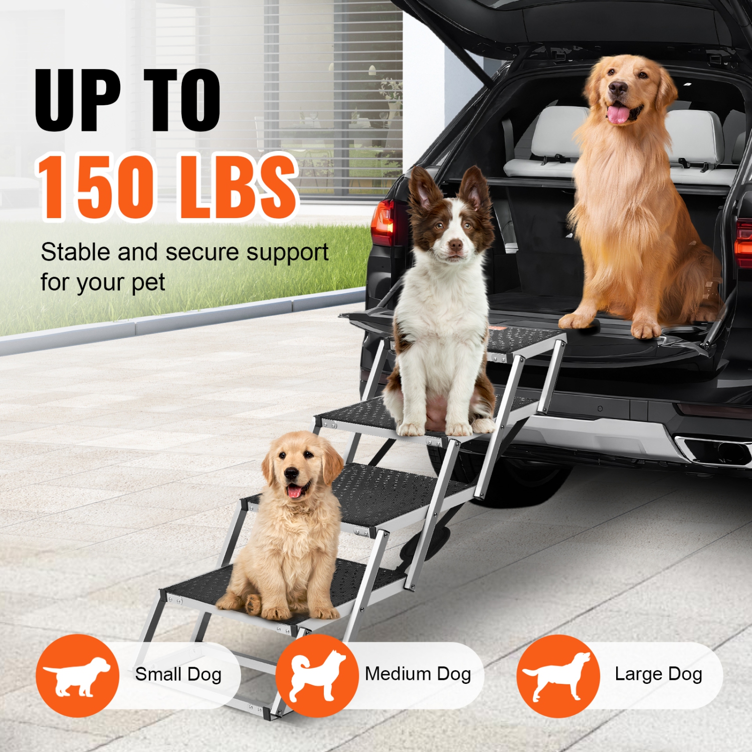 VEVOR 4-step Wide Dog Stair for Cars,Dog Car Steps,Folding Dog Car Ramp with Nonslip Surface,Portable Pet Steps Lightweight Aluminum for Car, SUV and