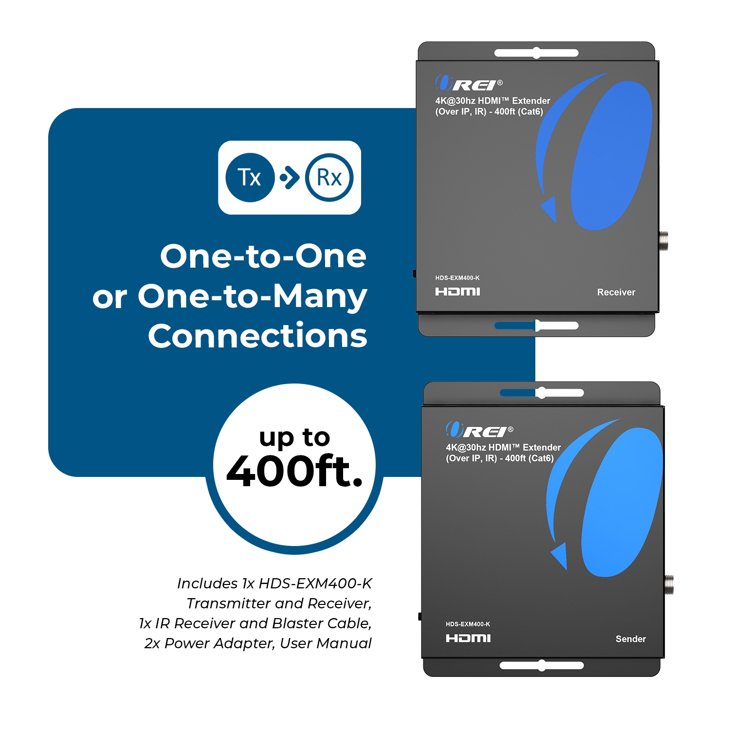 OREI – Prolongateur HDMI™ 4K@30 Hz - 400&nbsp;pi (Cat6) (HDS-EXM400-K)