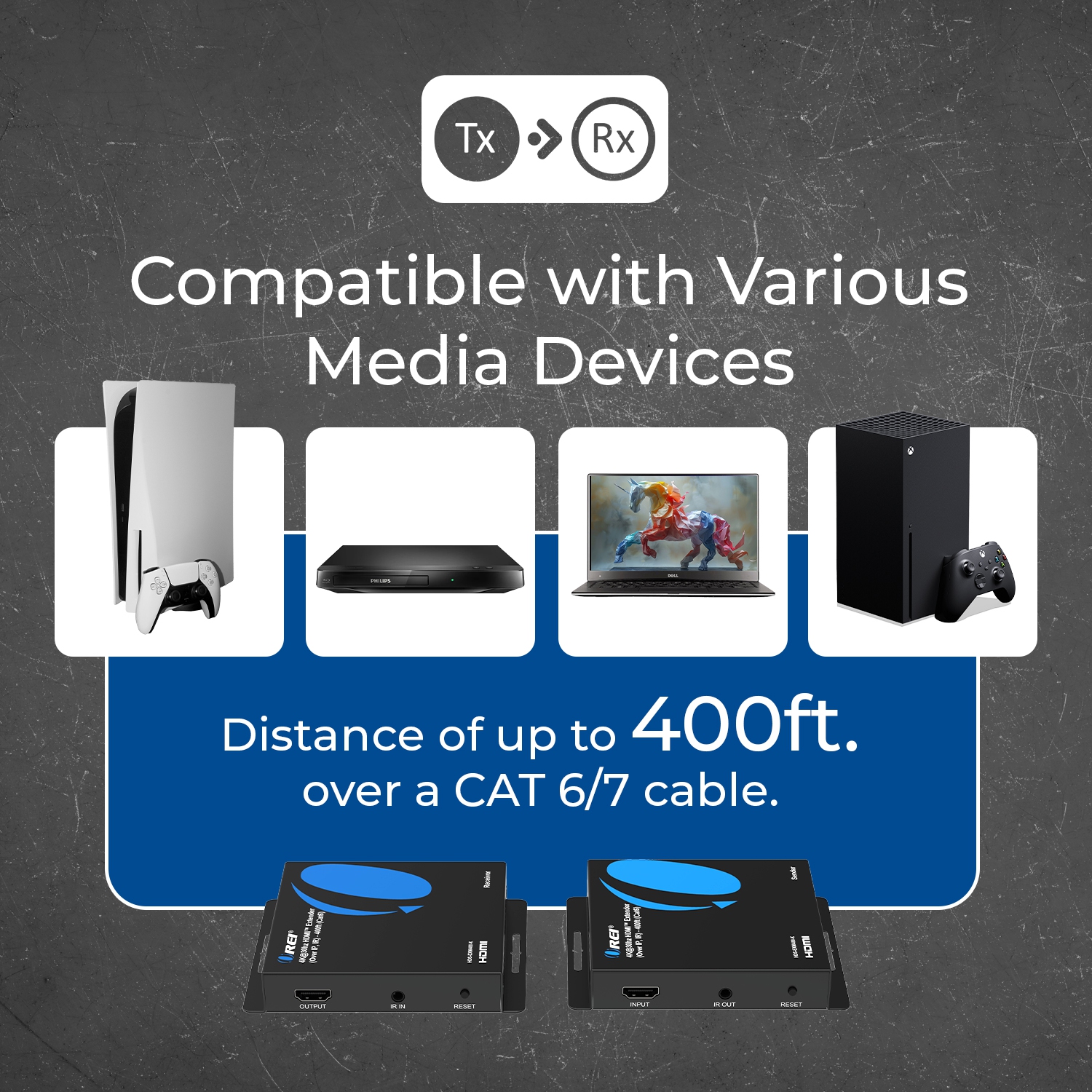 OREI – Prolongateur HDMI™ 4K@30 Hz - 400&nbsp;pi (Cat6) (HDS-EXM400-K)