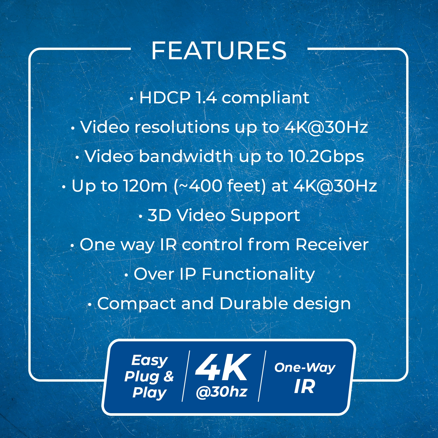 OREI – Prolongateur HDMI™ 4K@30 Hz - 400&nbsp;pi (Cat6) (HDS-EXM400-K)