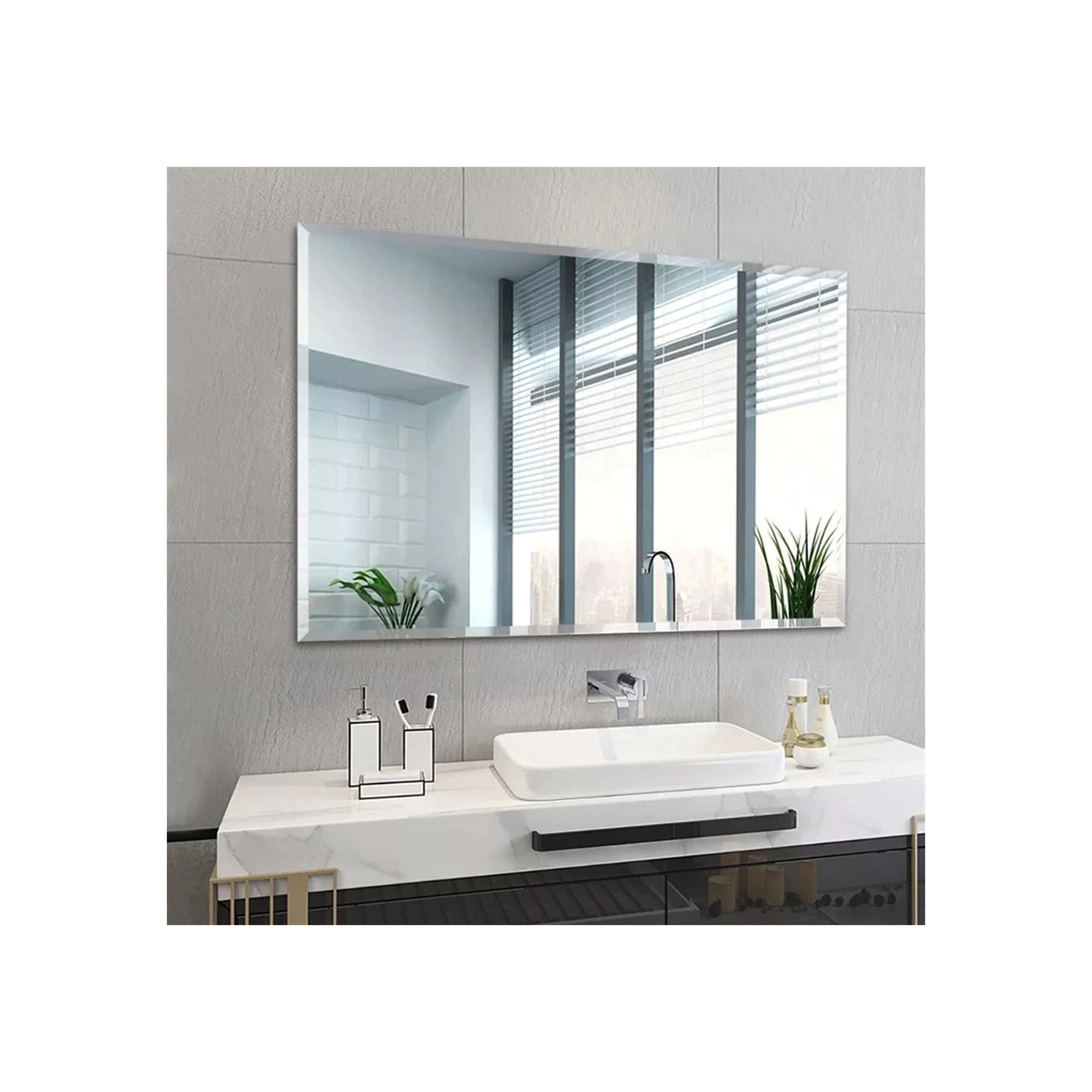 ARTLOGE Rectangle Wall Mirror Frameless Mirror 28" x 40" Beveled Edge Mirror for Bathroom Vanity and Entryway