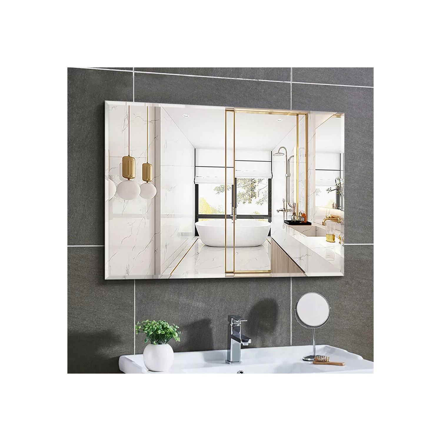 ARTLOGE Rectangle Wall Mirror Frameless Mirror 28" x 40" Beveled Edge Mirror for Bathroom Vanity and Entryway