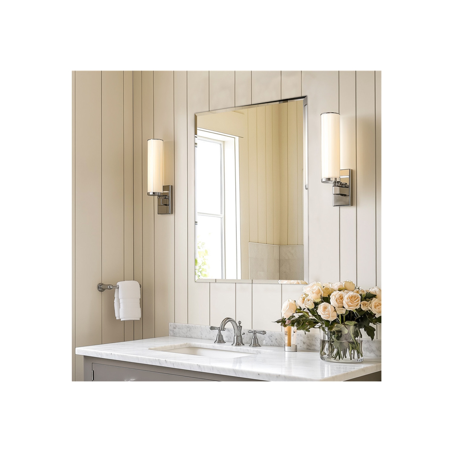 ARTLOGE Rectangle Wall Mirror Frameless Mirror 28" x 40" Beveled Edge Mirror for Bathroom Vanity and Entryway