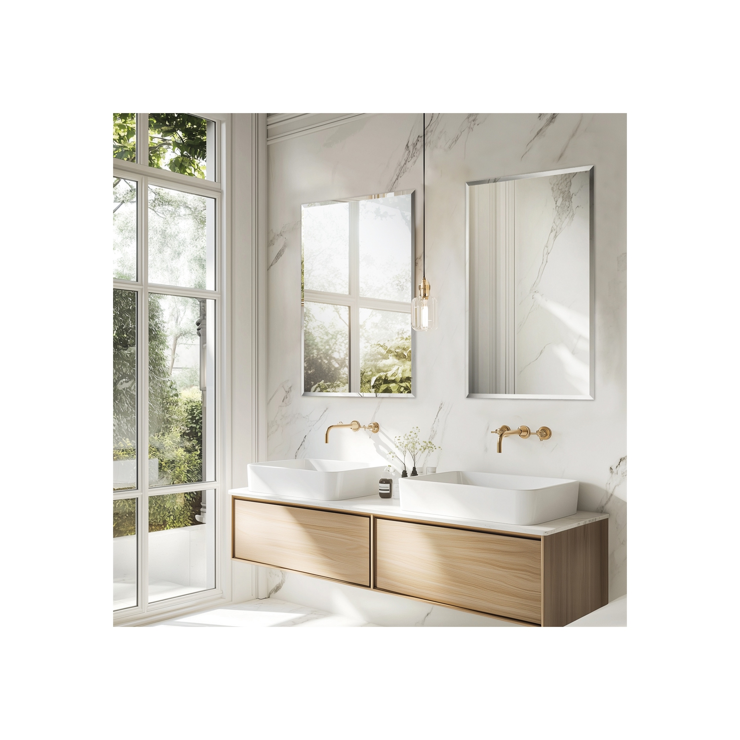 ARTLOGE Rectangle Wall Mirror Frameless Mirror 16" x 20" Beveled Edge Mirror for Bathroom Vanity and Entryway