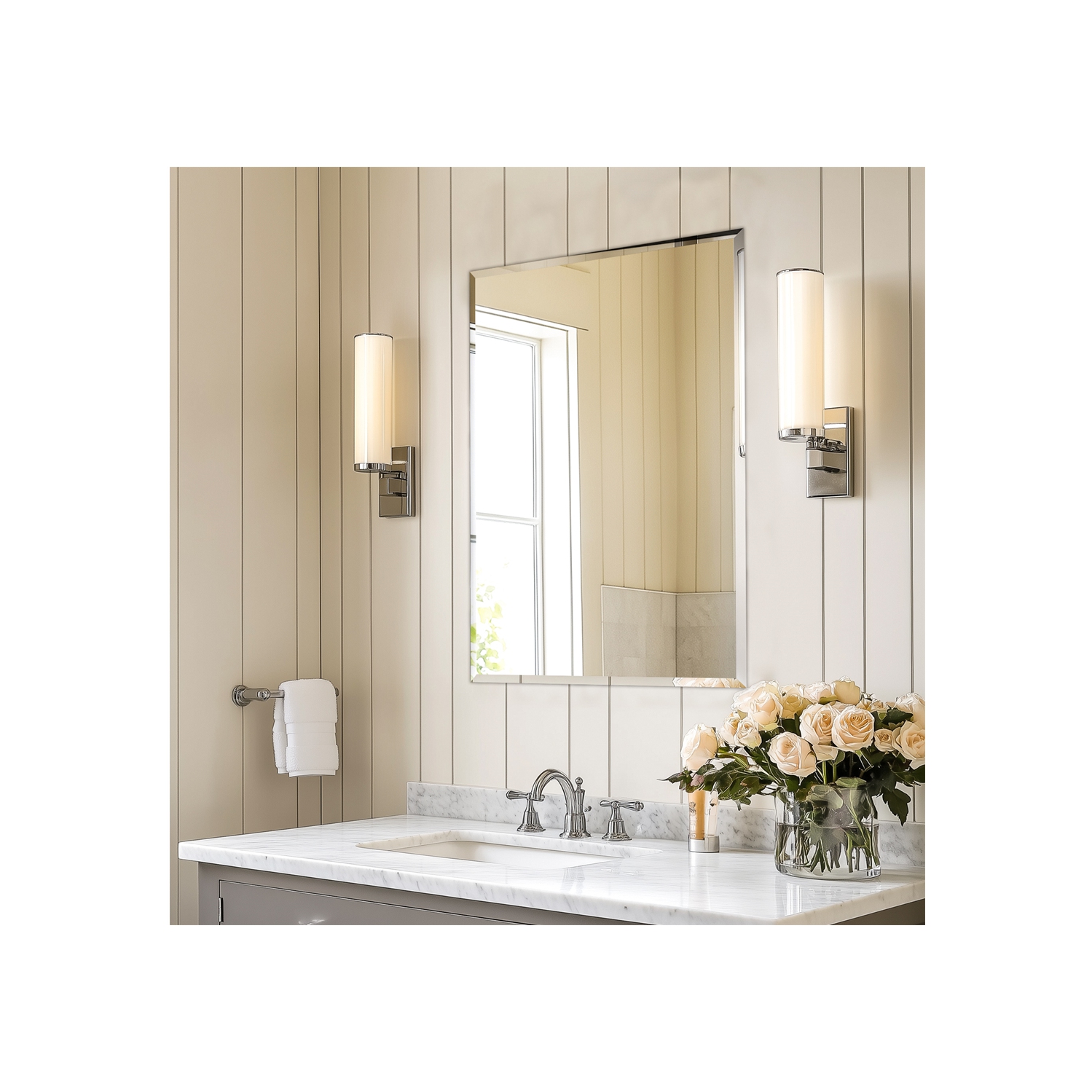 ARTLOGE Rectangle Wall Mirror Frameless Mirror 24" x 32" Beveled Edge Mirror for Bathroom Vanity and Entryway