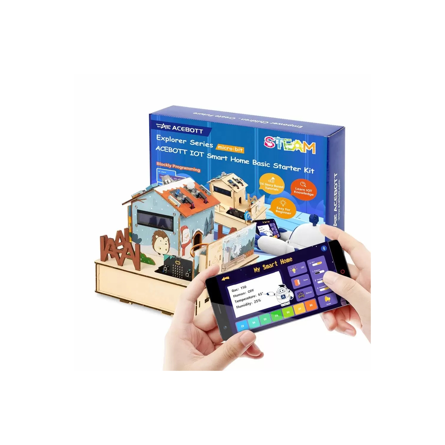 ACEBOTT Smart Home IoT Starter Kit - Arduino & ACECode Scratch - Includes Micro:Bit Board, STEM DIY Programming Kit for Kids 8+ | QE005