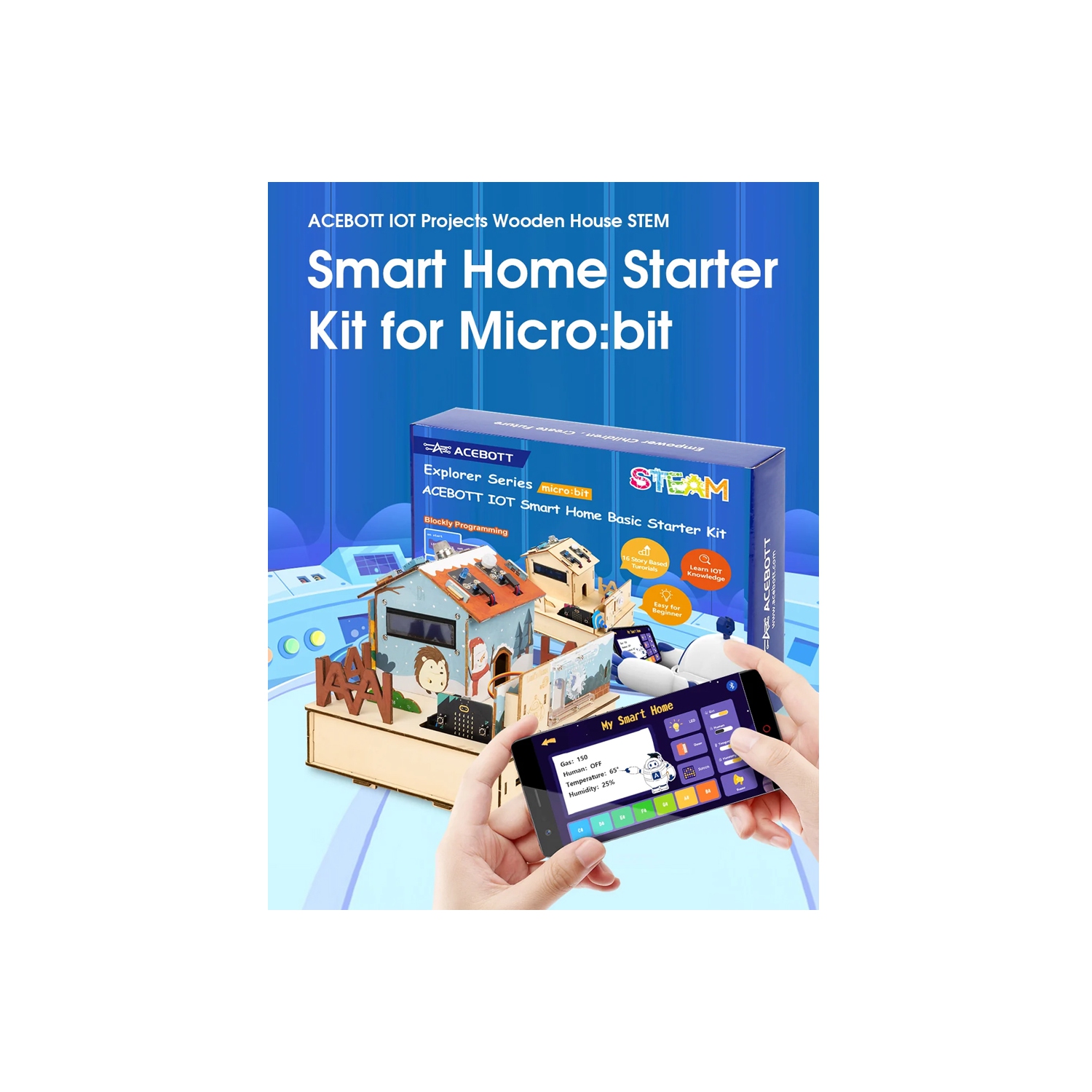 ACEBOTT Smart Home IoT Starter Kit - Arduino & ACECode Scratch - Includes Micro:Bit Board, STEM DIY Programming Kit for Kids 8+ | QE005