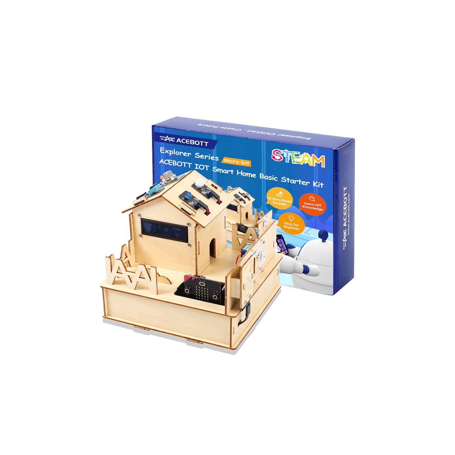 ACEBOTT Smart Home IoT Starter Kit - Arduino & ACECode Scratch STEM DIY Programming Kit for Kids 8+ (No Micro:Bit Board Included) | QE006