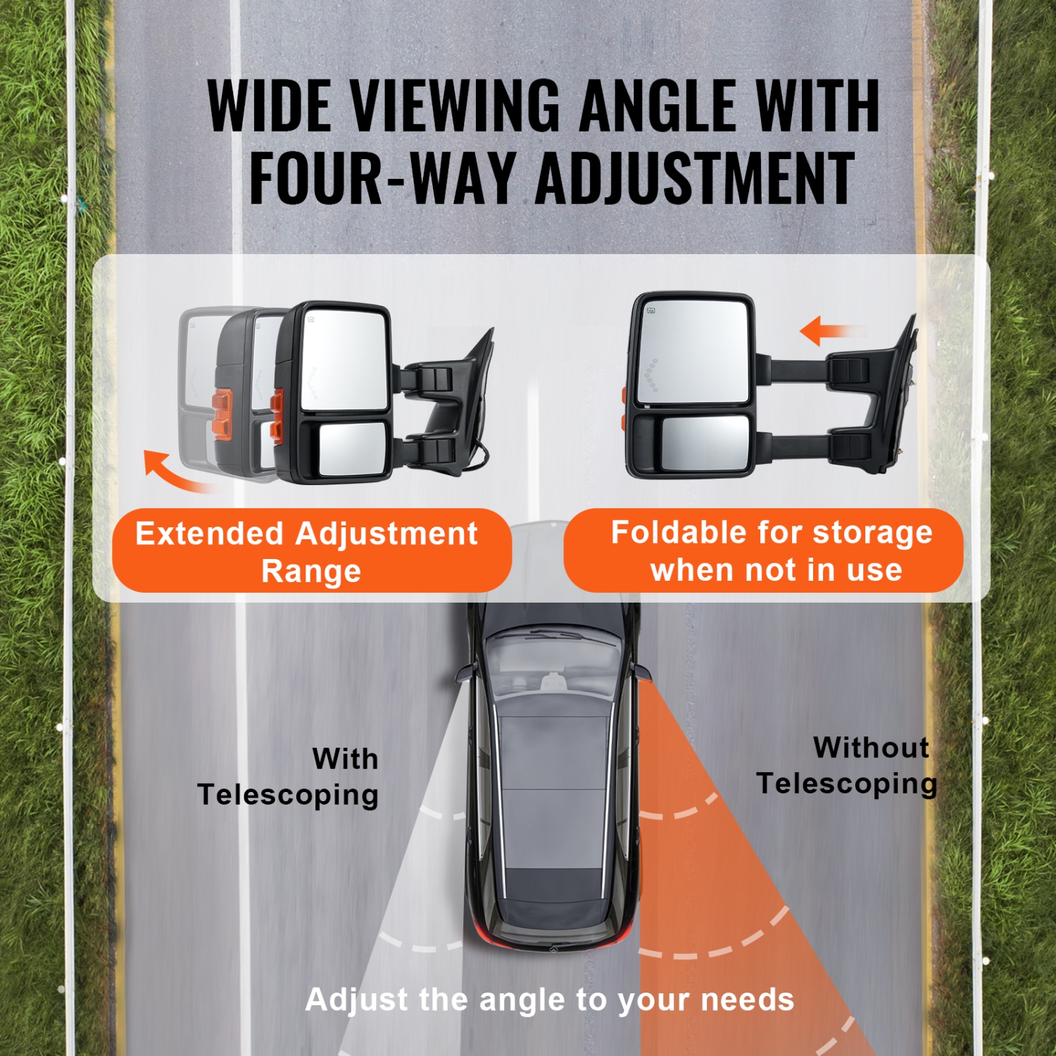 VEVOR Towing Mirrors, Left&Right Pair Set for 2008-2016 Ford F250 F350 F450 F550, Power Heated with Signal Light, Plane & Convex Glass, Telescoping