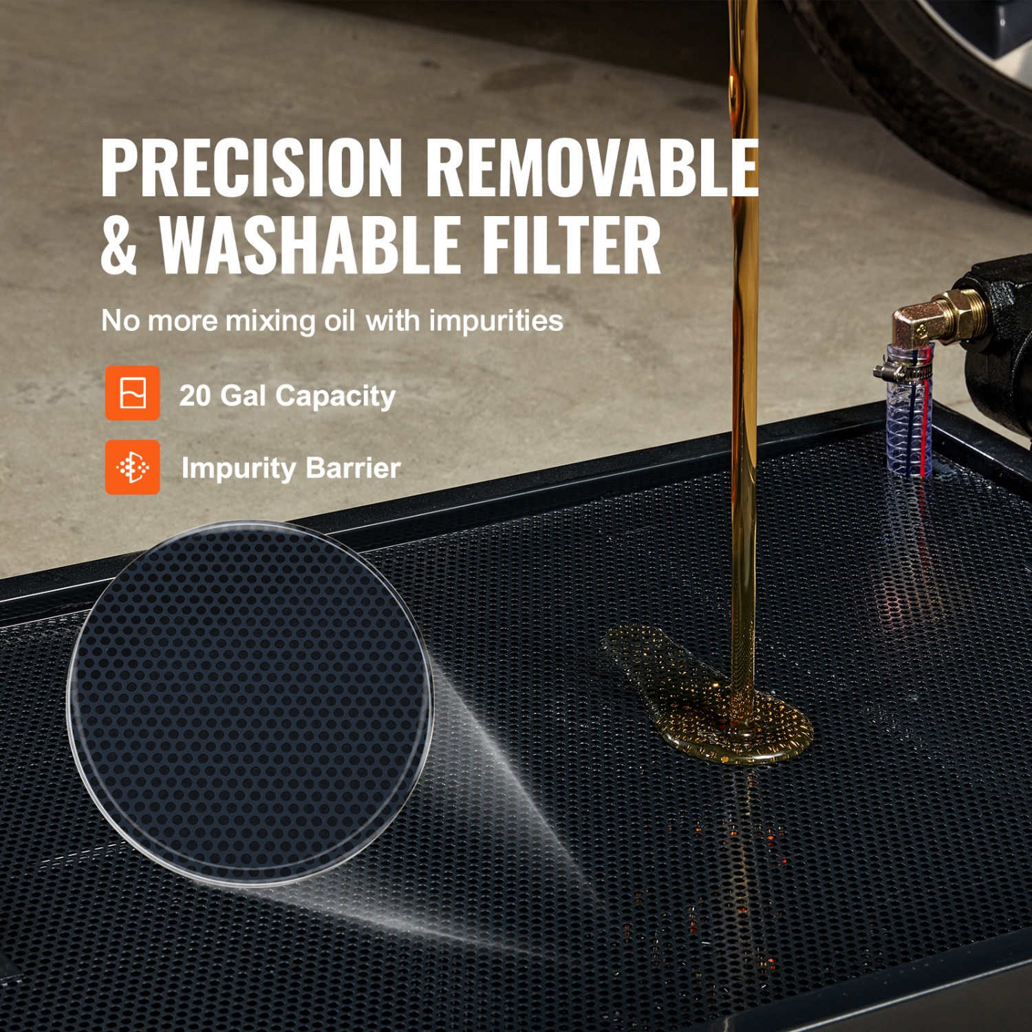 VEVOR Low Profile Oil Drain Pan, 20 Gallon Oil Drain Pan with Pump, Oil Change Pan with 180W Electric Pump, 8.2ft Hose & Folding Handle, Rolling Oil