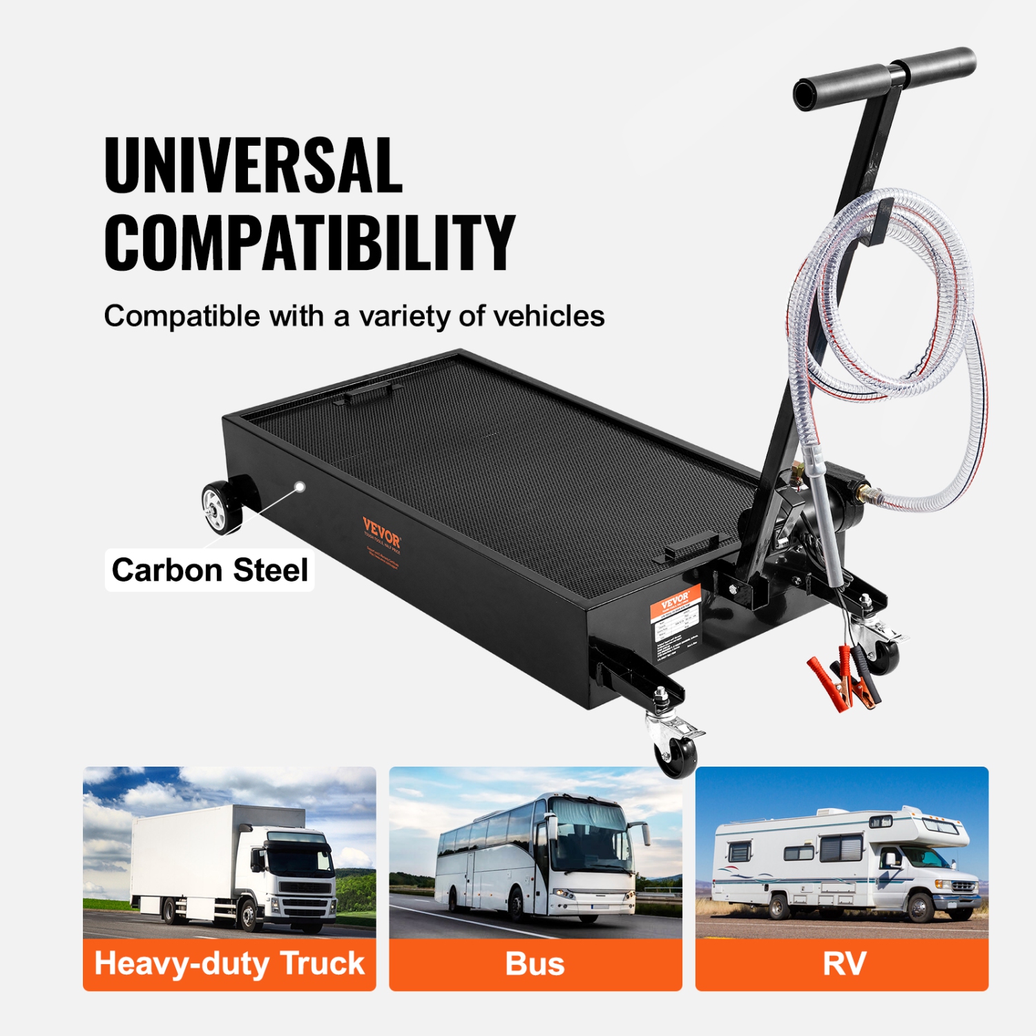 VEVOR Low Profile Oil Drain Pan, 20 Gallon Oil Drain Pan with Pump, Oil Change Pan with 180W Electric Pump, 8.2ft Hose & Folding Handle, Rolling Oil