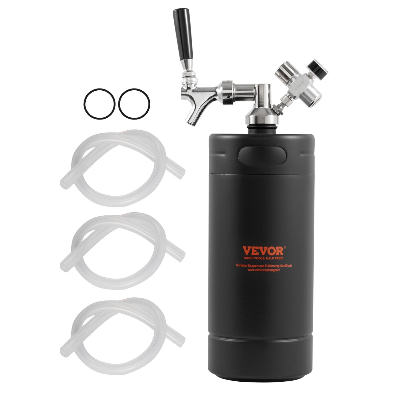 VEVOR 128Oz 4L Beer Growler Tap System, Mini Keg, 304 Stainless Steel Pressurized Beer Growler, Keg Growler with Pressure Display, CO2 Regulator