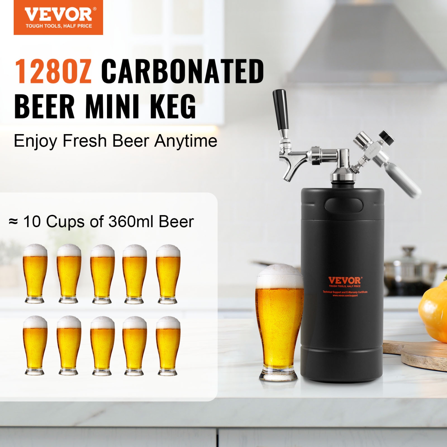 VEVOR 128Oz 4L Beer Growler Tap System, Mini Keg, 304 Stainless Steel Pressurized Beer Growler, Keg Growler with Pressure Display, CO2 Regulator