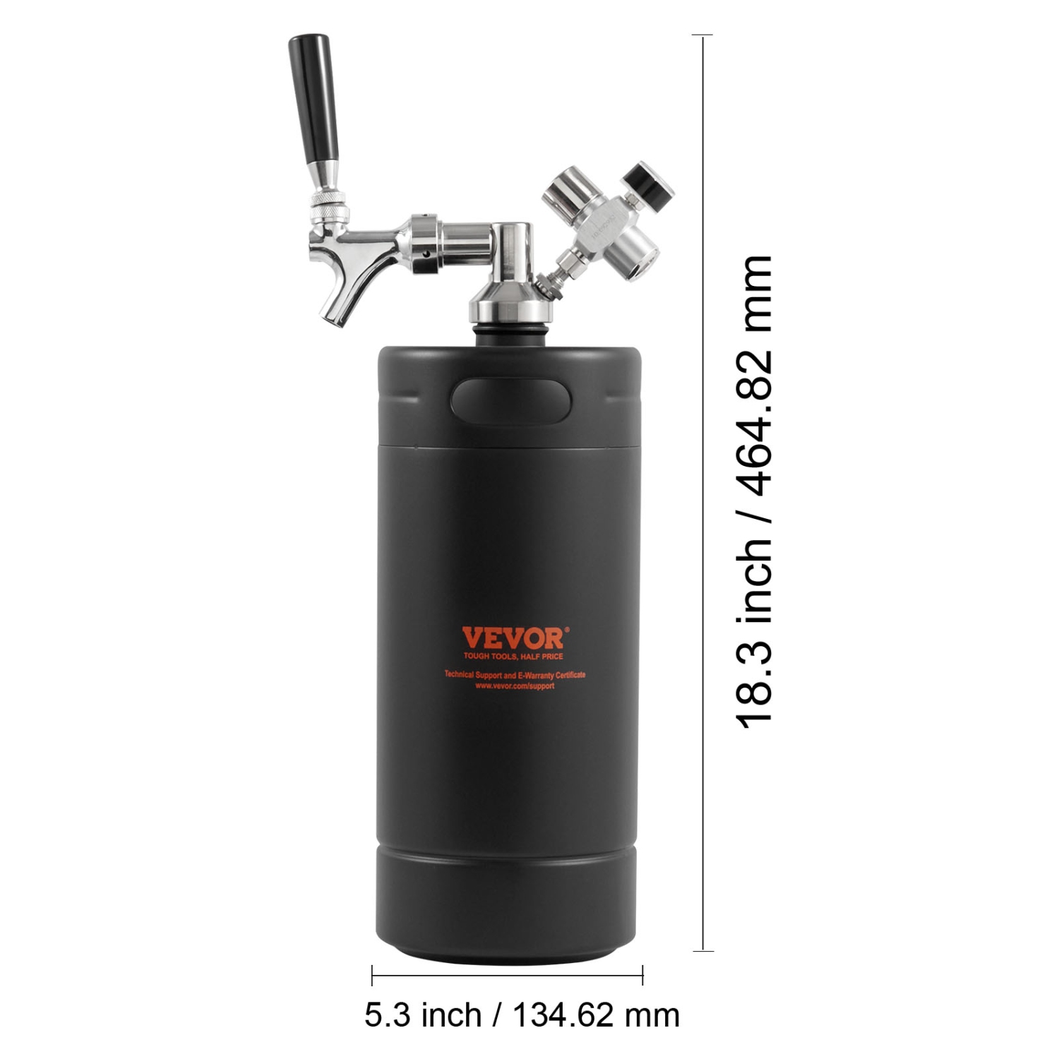 VEVOR 128Oz 4L Beer Growler Tap System, Mini Keg, 304 Stainless Steel Pressurized Beer Growler, Keg Growler with Pressure Display, CO2 Regulator