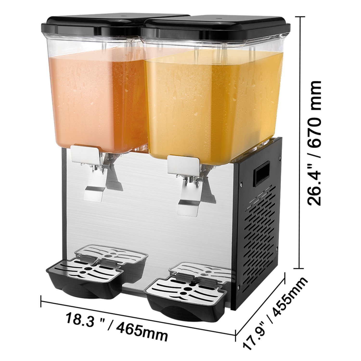VEVOR 2 Tanks Commercial Beverage Dispenser, 18 L / 19 QT Per Tank Juice Dispenser, 370W Stainless Steel Ice Tea Drink Machine with 45°F-54°F Cooling
