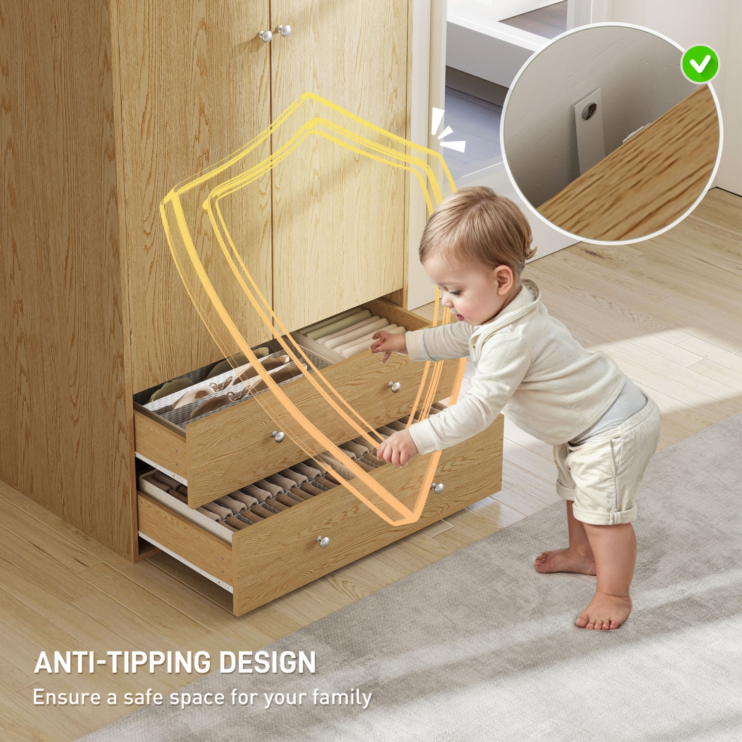 HOMCOM – Armoire garde-robe moderne à 2 tiroirs et tringle à suspendre, range-tout de rangement pour vêtements avec conception anti-basculement pour