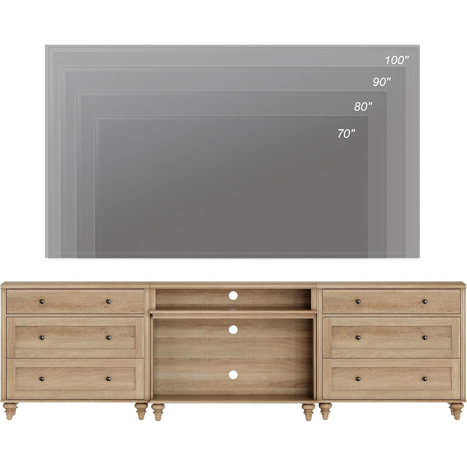 Meuble pour téléviseur WAMPAT jusqu'à 100 po, centre de divertissement maison avec 6 tiroirs pour téléviseur 75/80/85/90 po, grande console pour