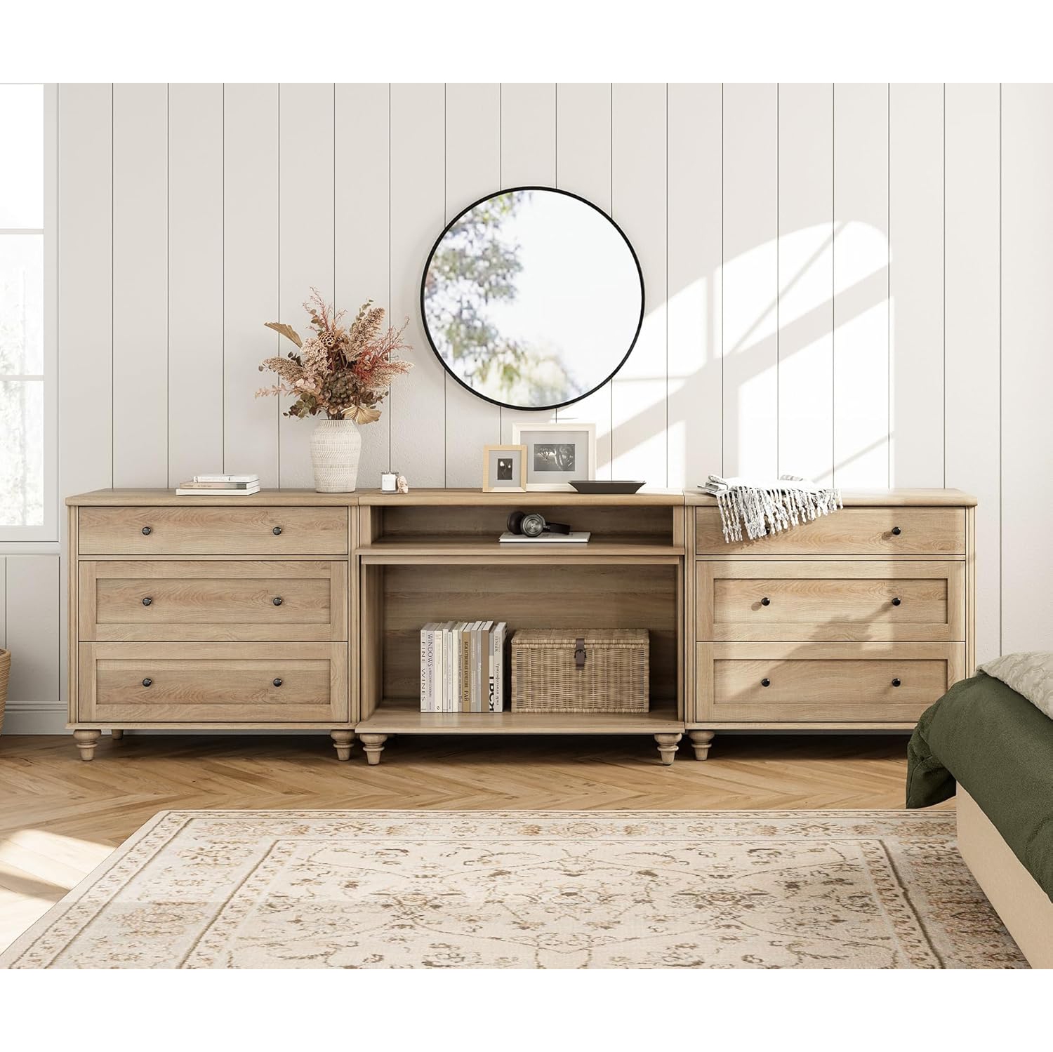 Meuble pour téléviseur WAMPAT jusqu'à 100 po, centre de divertissement maison avec 6 tiroirs pour téléviseur 75/80/85/90 po, grande console pour