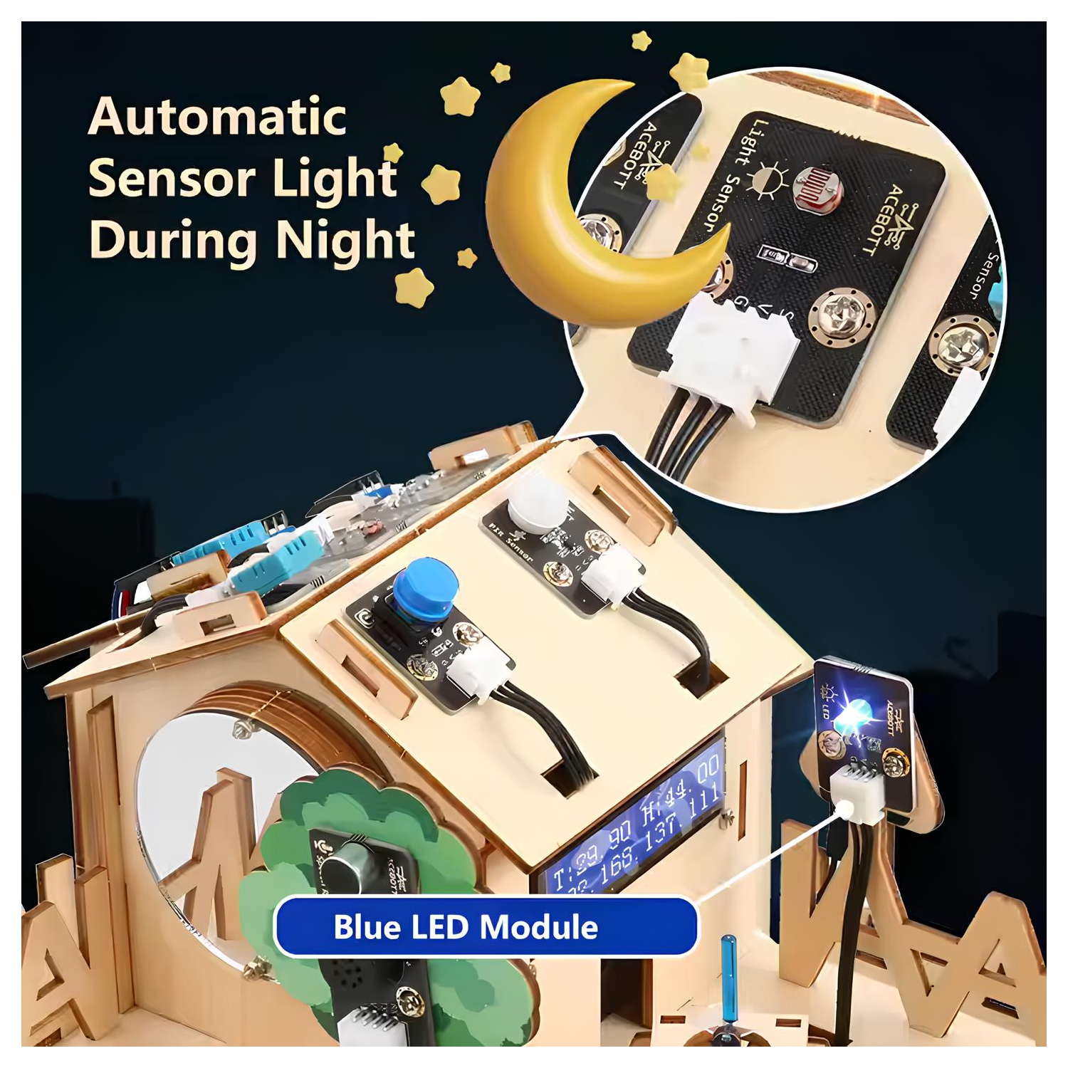 ACEBOTT QE001 ESP32 Smart Home IoT Starter Kit - Arduino/ACECode Coding - DIY Wooden House Sensor Set - Electronics Home Automation & STEM Projects