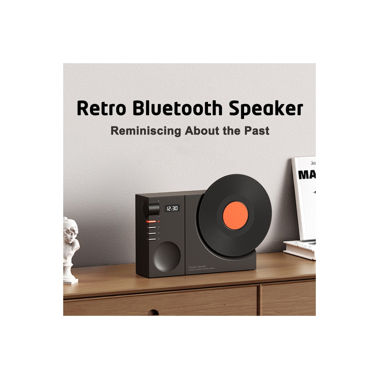 Haut-parleur Bluetooth vintage de style tourne-disque, haut-parleur Bluetooth rétro de style phonographe, bonne amélioration des basses, cadeau de