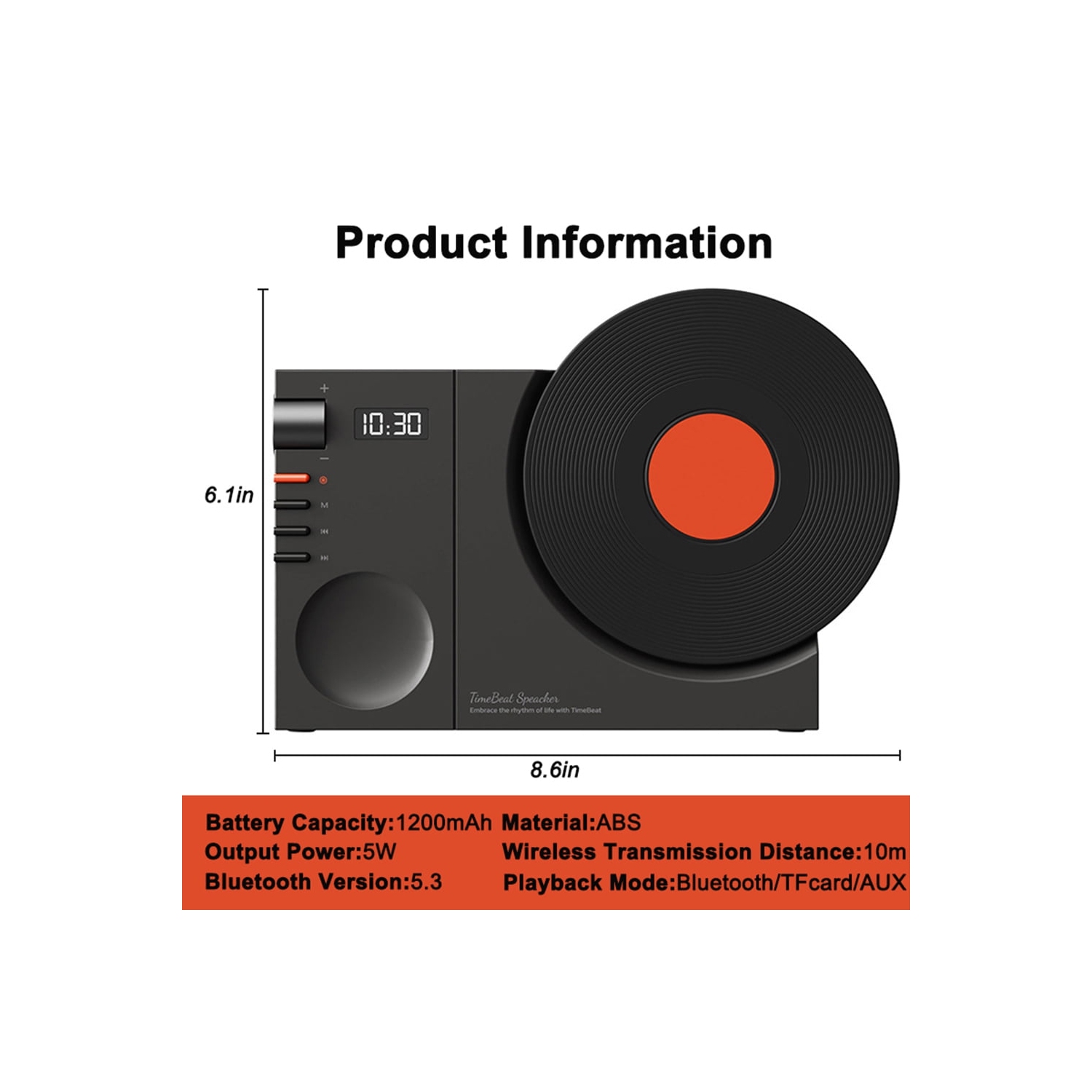 Haut-parleur Bluetooth vintage de style tourne-disque, haut-parleur Bluetooth rétro de style phonographe, bonne amélioration des basses, cadeau de