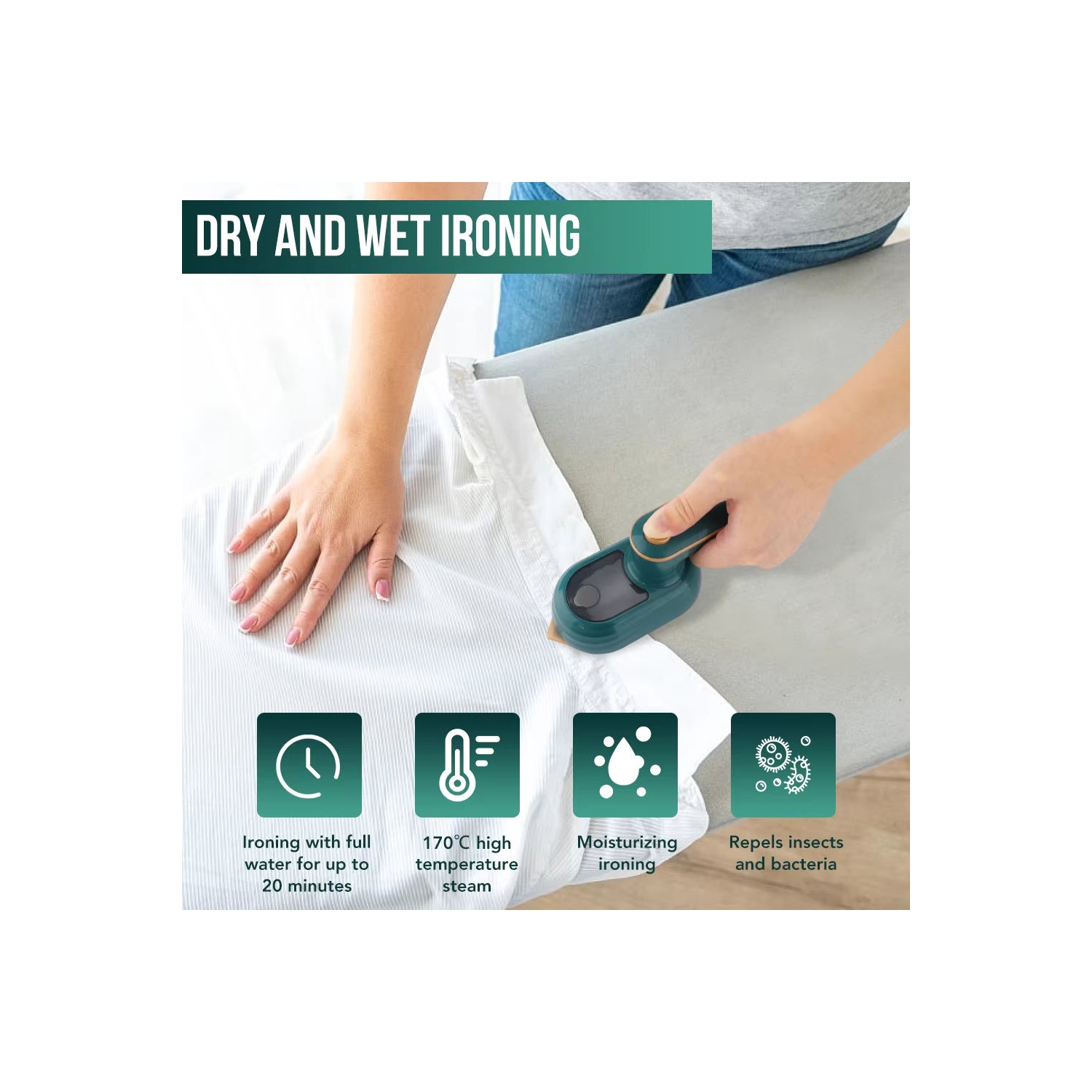 Electric iron handheld hanging ironing machine, portable household handheld ironing machine, mini small rotating folding iron, dark green