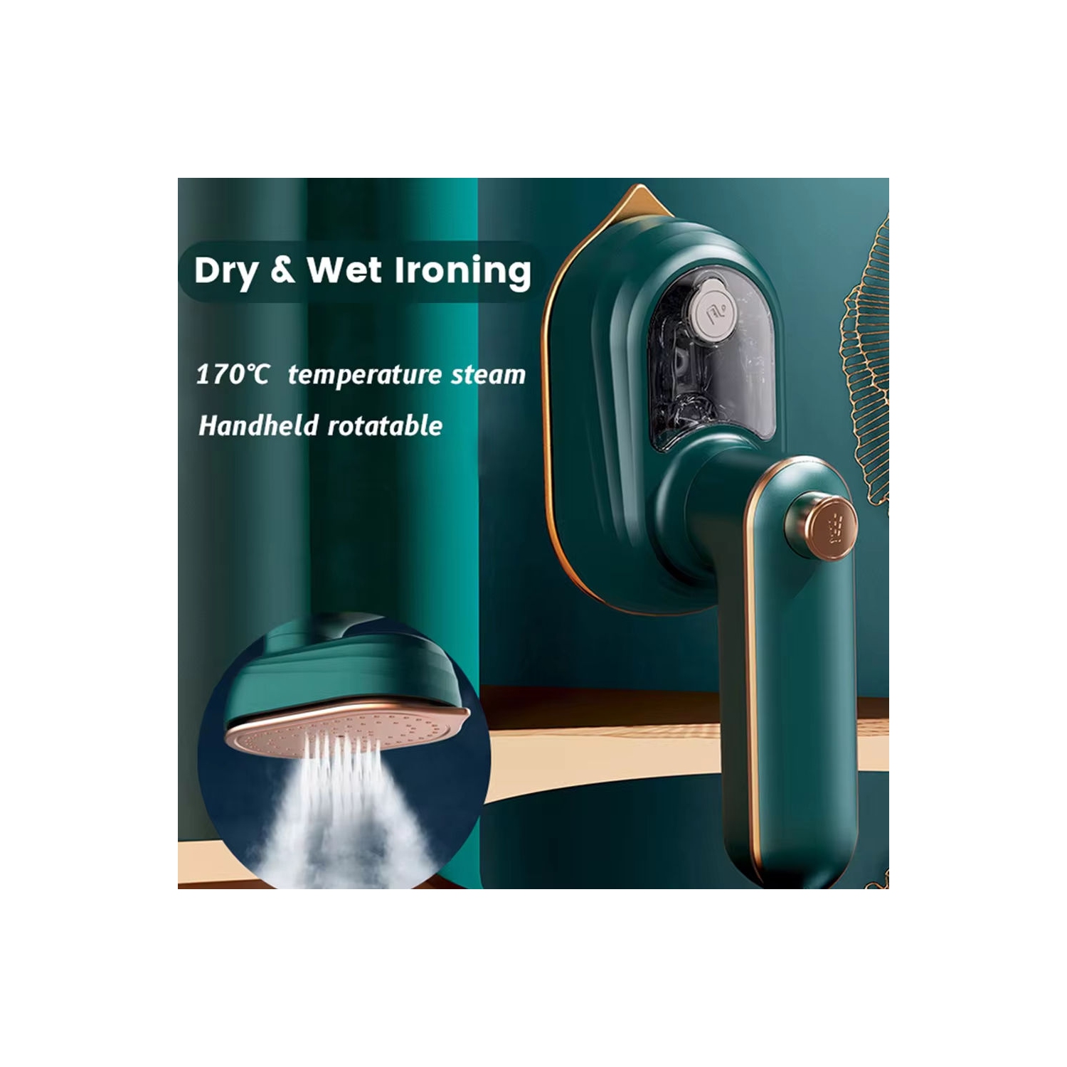 Electric iron handheld hanging ironing machine, portable household handheld ironing machine, mini small rotating folding iron, dark green