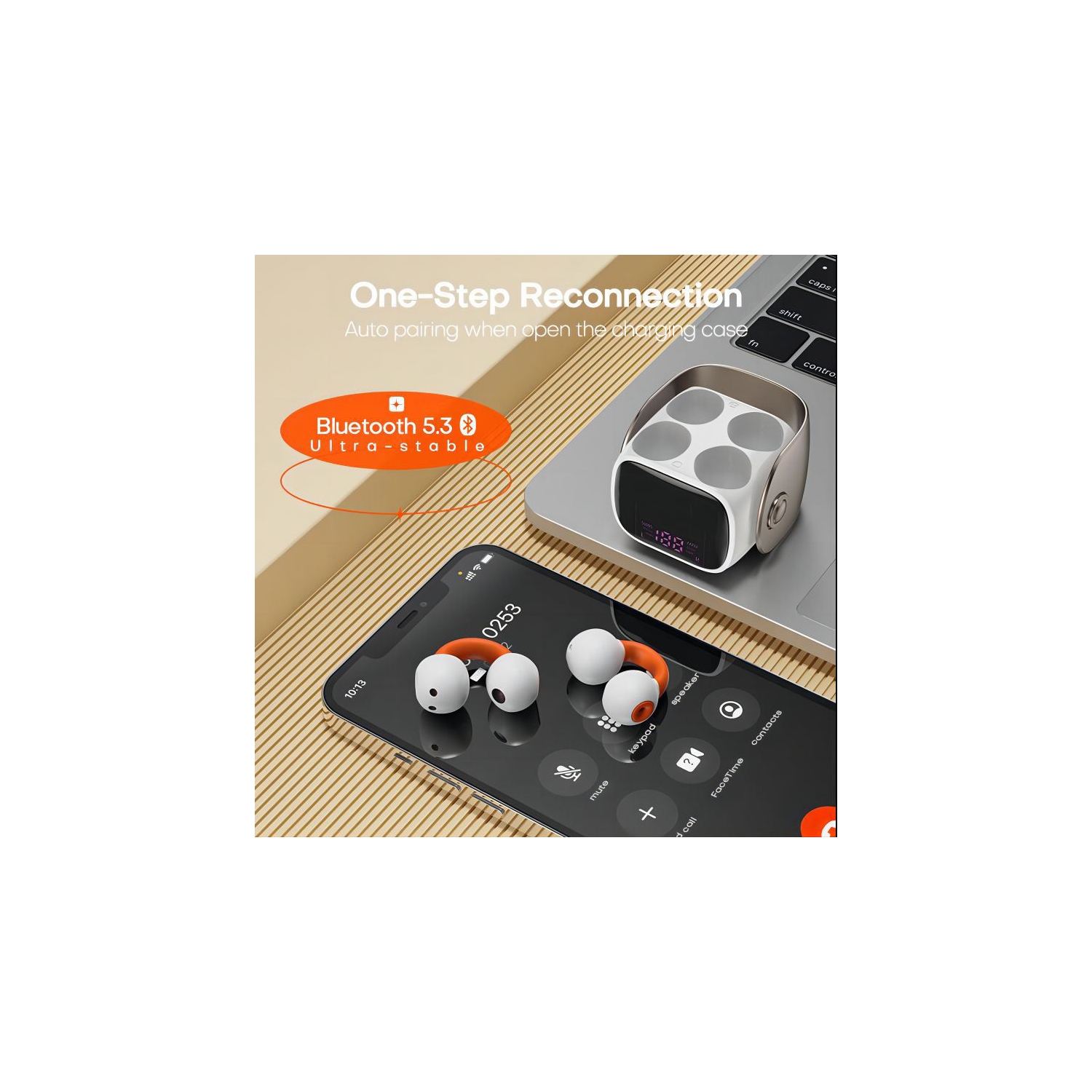 Écouteurs boutons à pince, Bluetooth 5.3 pas dans les oreilles, écouteurs Bluetooth sport tendance, écouteurs bouton LED Display à conduction osseuse