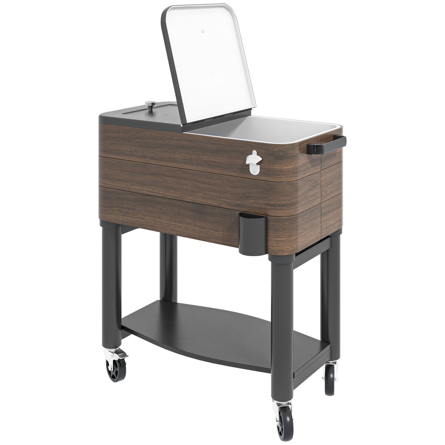 Outsunny Patio Cooler Cart, 60qt Portable Outdoor Cooler with Locking Wheels, Storage Shelf, Steel Bottle Opener, Drain Plug, Rolling Ice Chest for