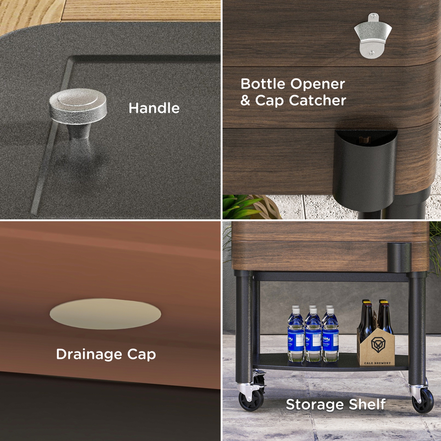 Outsunny Patio Cooler Cart, 60qt Portable Outdoor Cooler with Locking Wheels, Storage Shelf, Steel Bottle Opener, Drain Plug, Rolling Ice Chest for