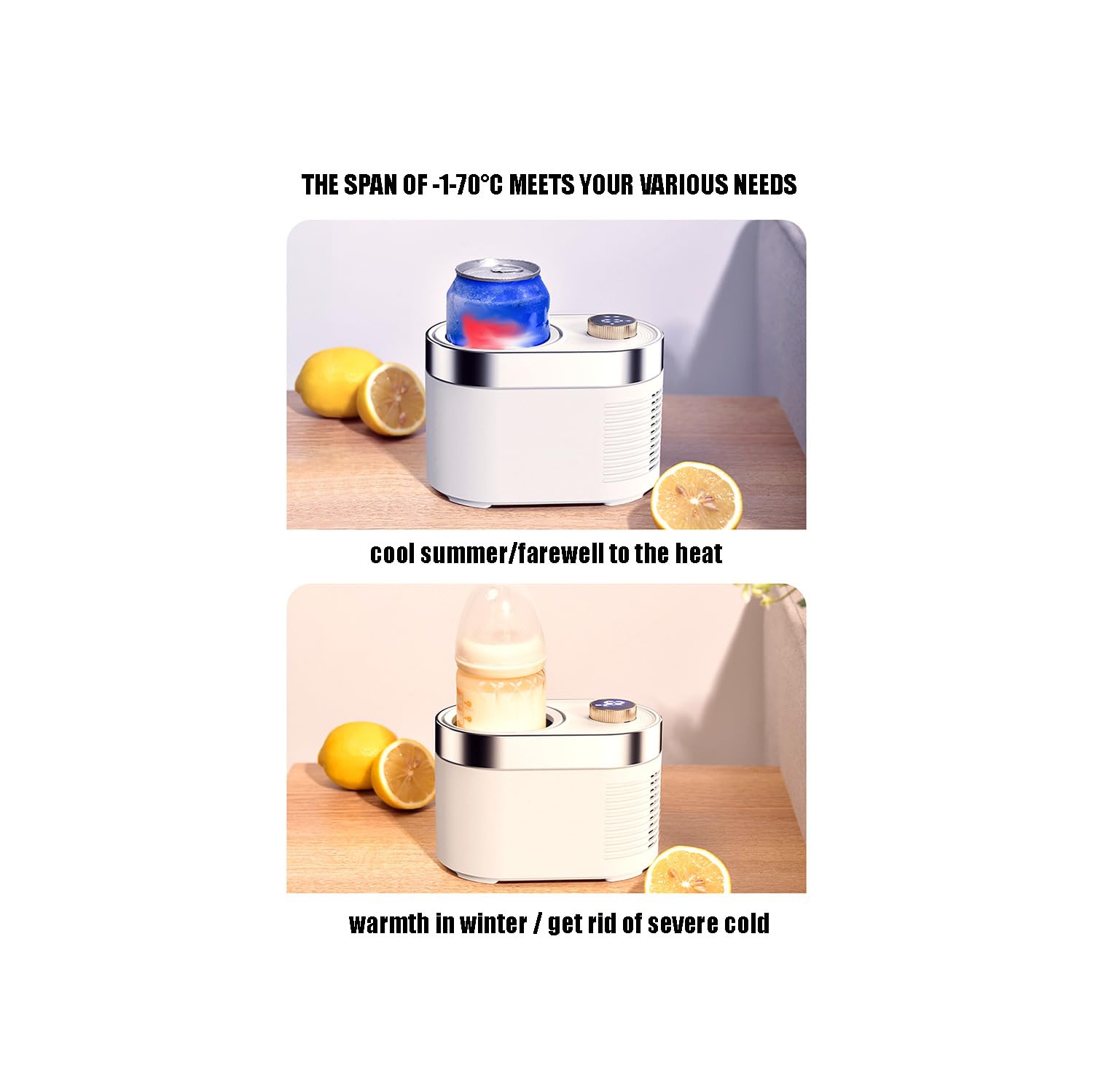 Mini gobelet à refroidissement rapide, -1 ℃-70 ℃ Mini réfrigérateur de bureau, tasse intelligente pour eau chaude et froide rapide, tasse portative à