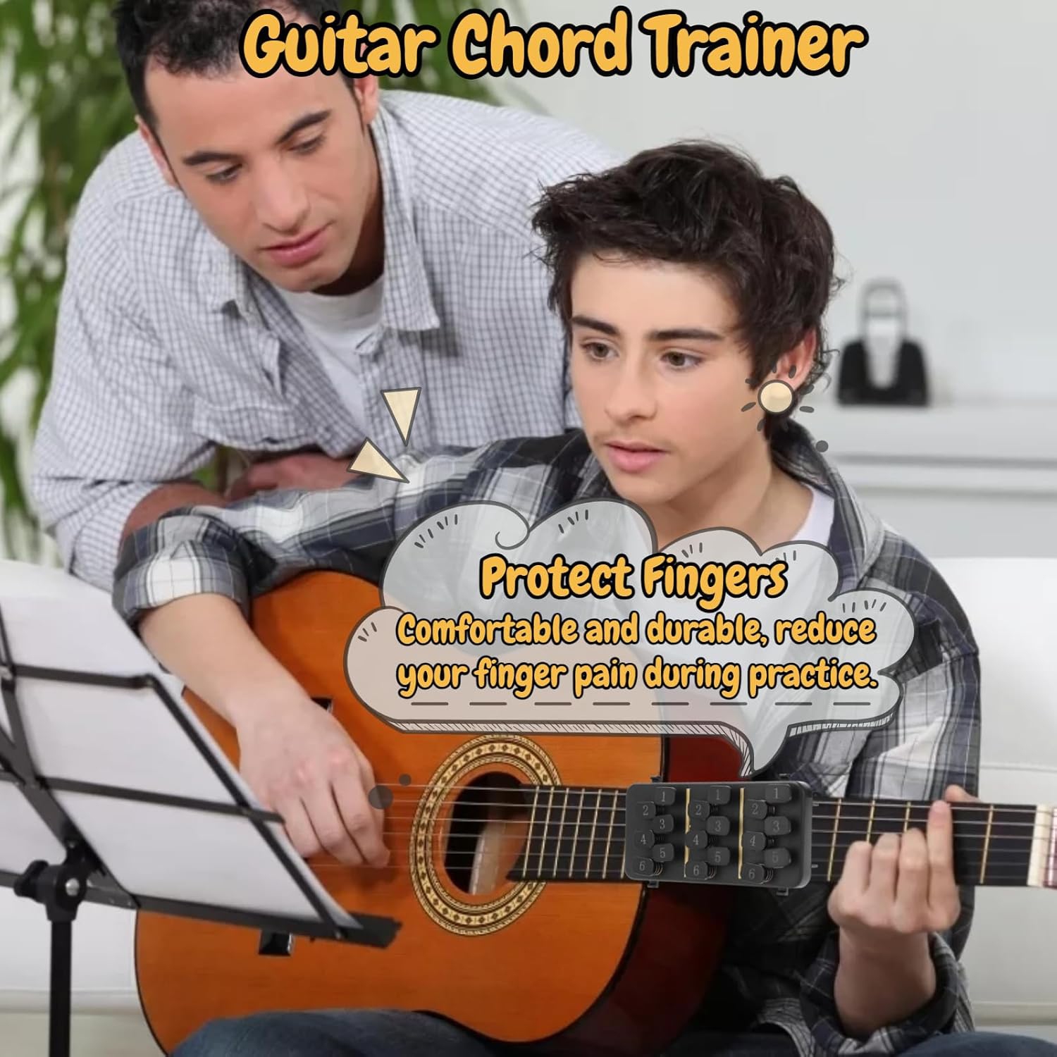 Entraîneur d'accords de guitare, outil d'apprentissage de guitare avec tableau d'accords de guitare, outil changeur d'accords de guitare pour guitare