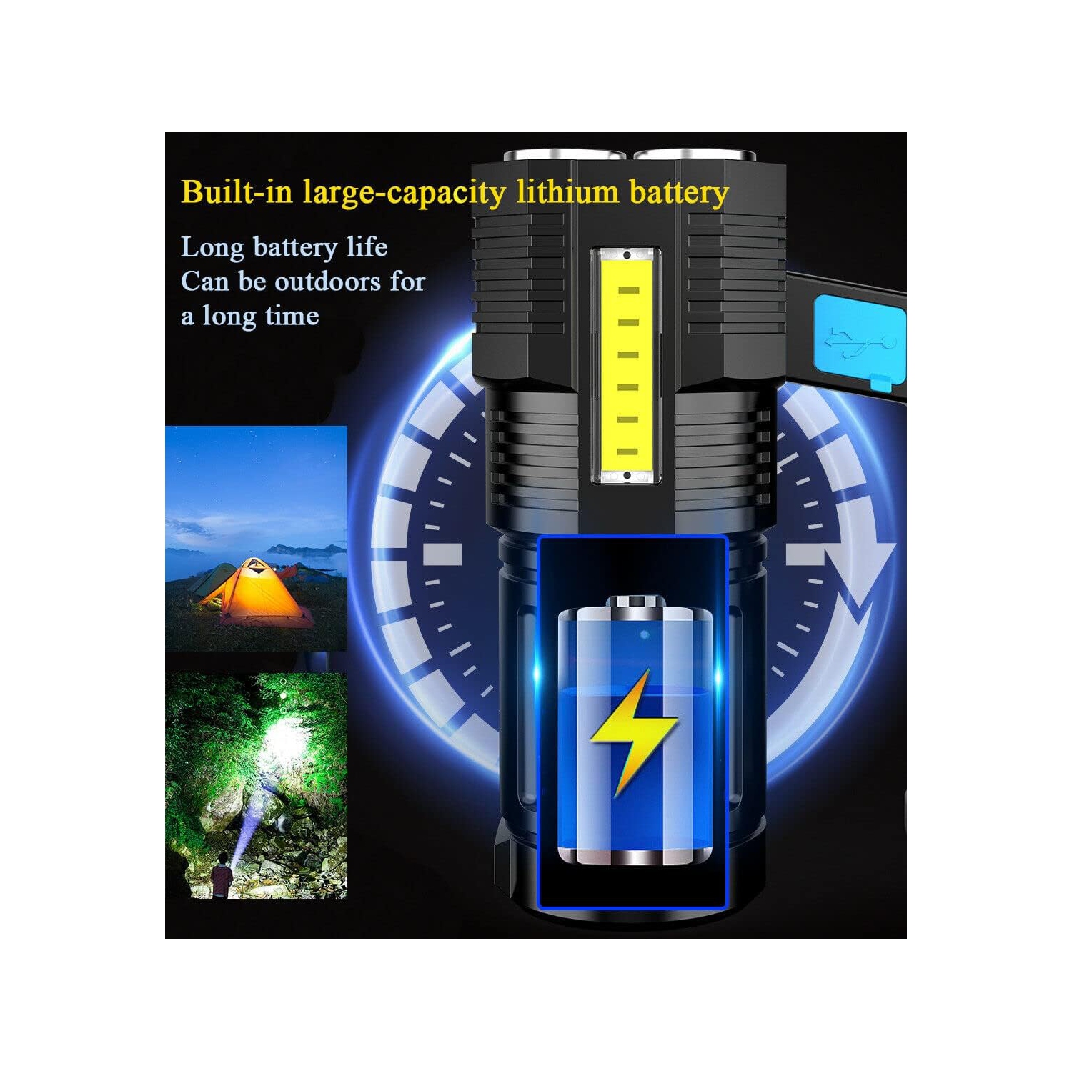 Lampe de poche portative rechargeable à luminosité élevée de LED Lampe de poche portative pour la lanterne d'urgence de randonnée en plein air
