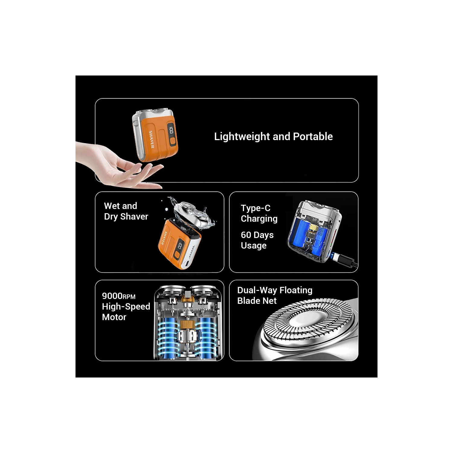 Electric Smart Shaver Digital Display Travel Shaver Mini Dual Blade Waterproof Men's Shaver Portable Beard Trimmer