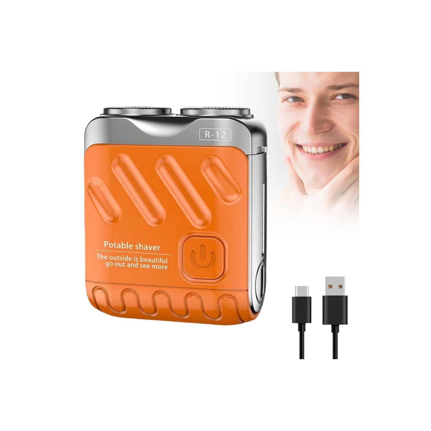 Portable Rotating Dual Ring Shaver, Mini Small Men's Electric Shaver USB Charging Suitable for Travel and Home Use