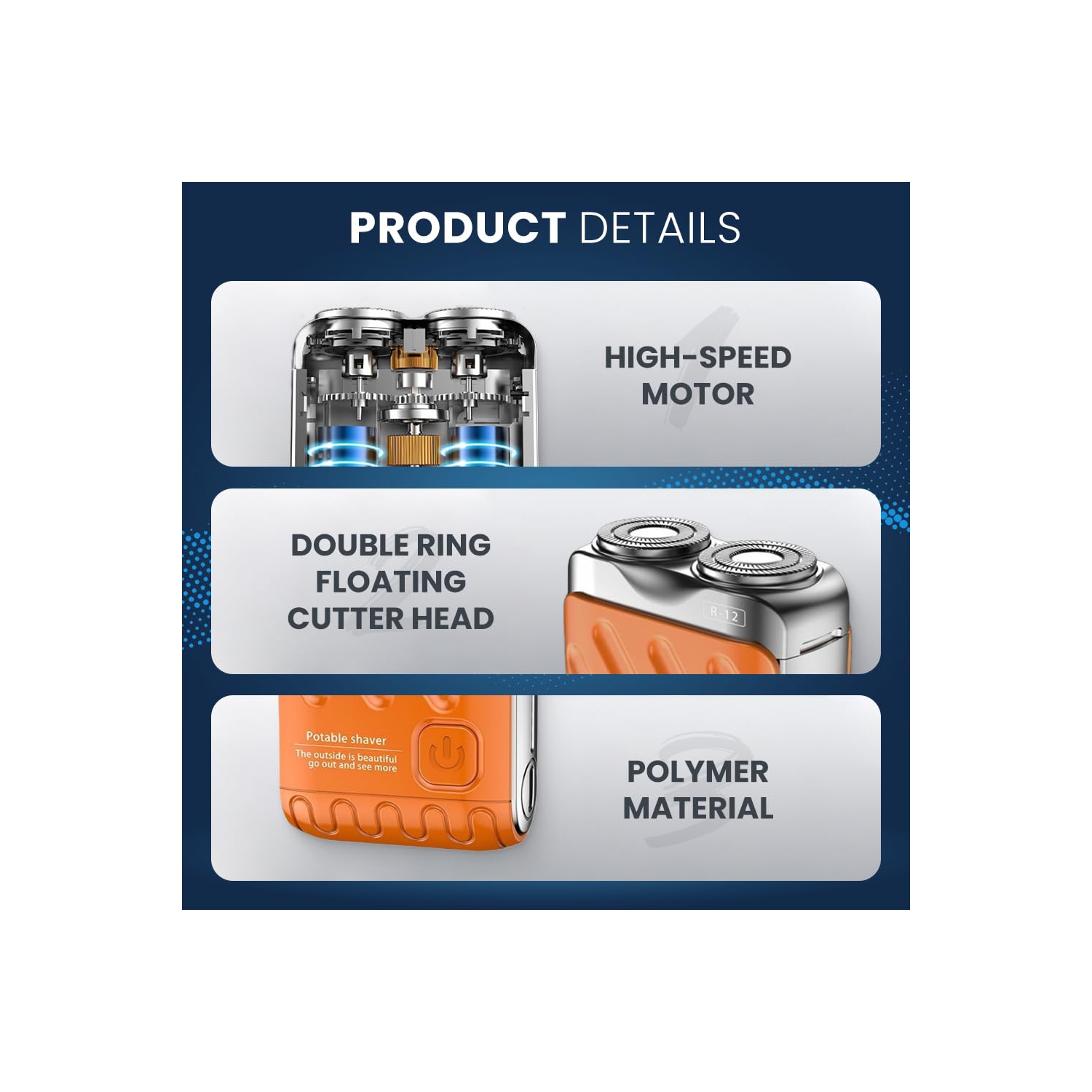 Portable Rotating Dual Ring Shaver, Mini Small Men's Electric Shaver USB Charging Suitable for Travel and Home Use